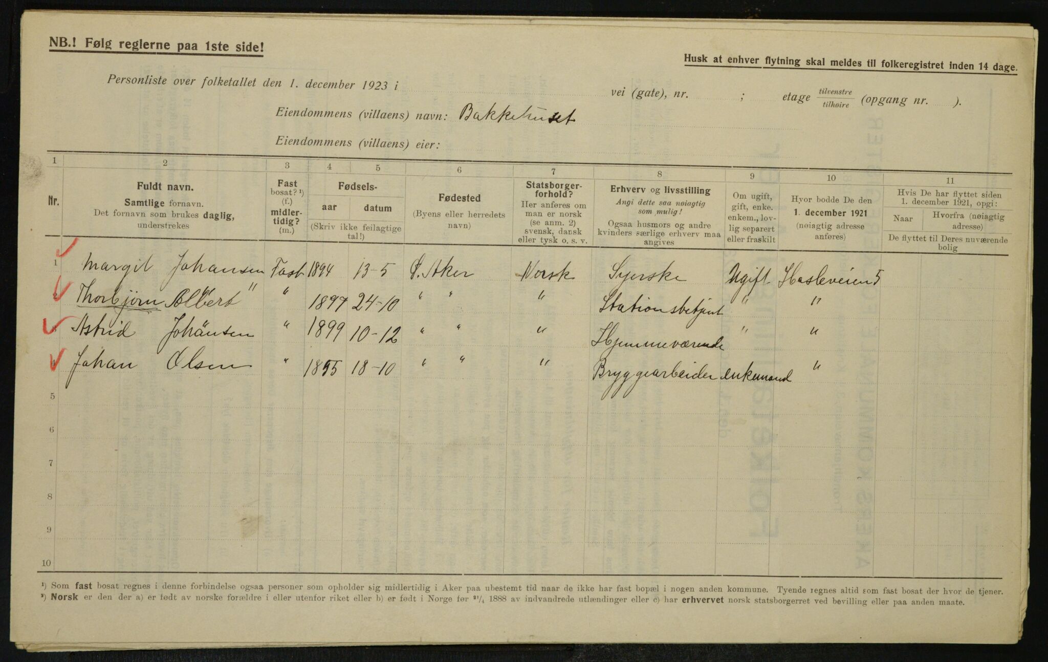 , Municipal Census 1923 for Aker, 1923, p. 25331