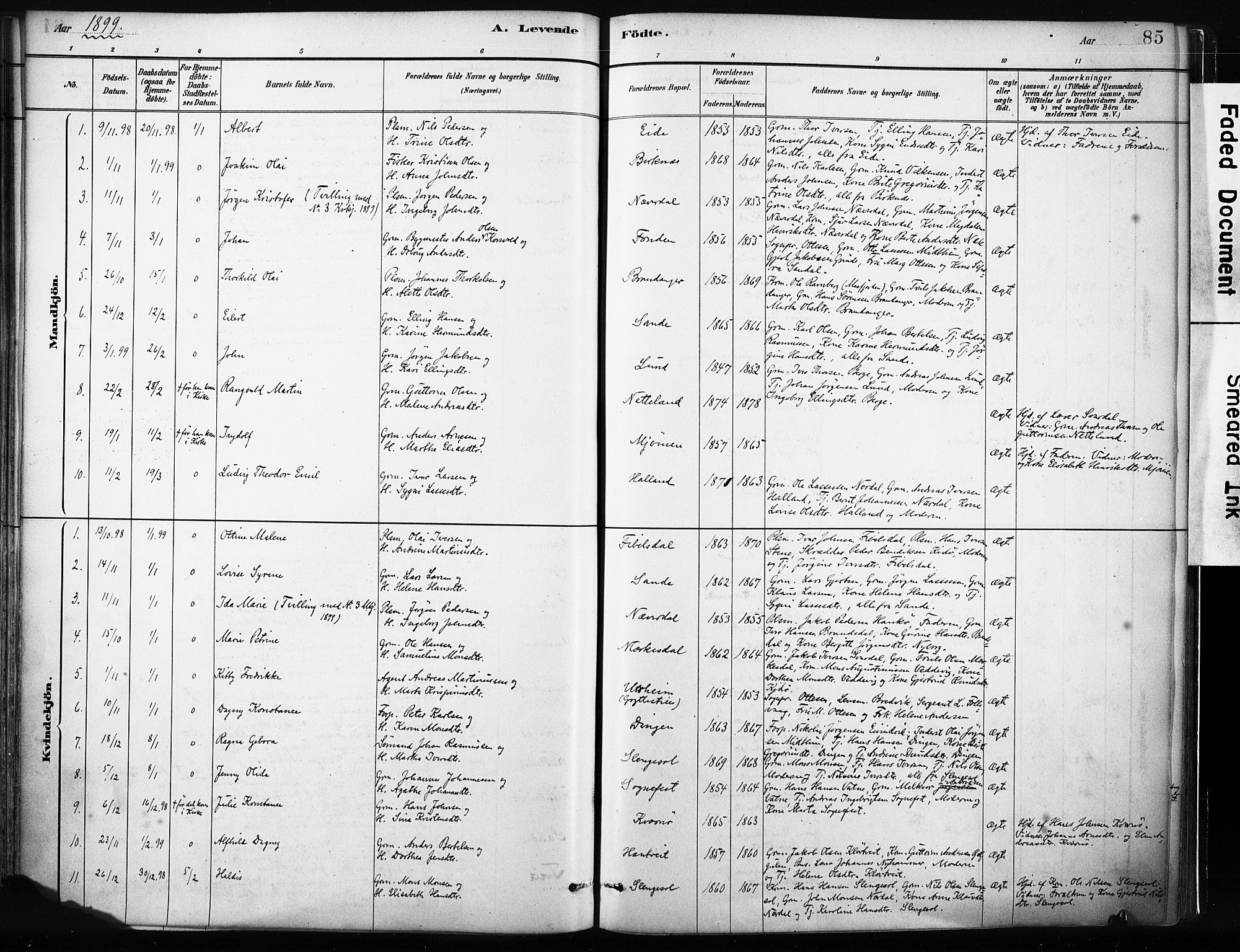 Gulen sokneprestembete, AV/SAB-A-80201/H/Haa/Haab/L0001: Parish register (official) no. B 1, 1881-1905, p. 85