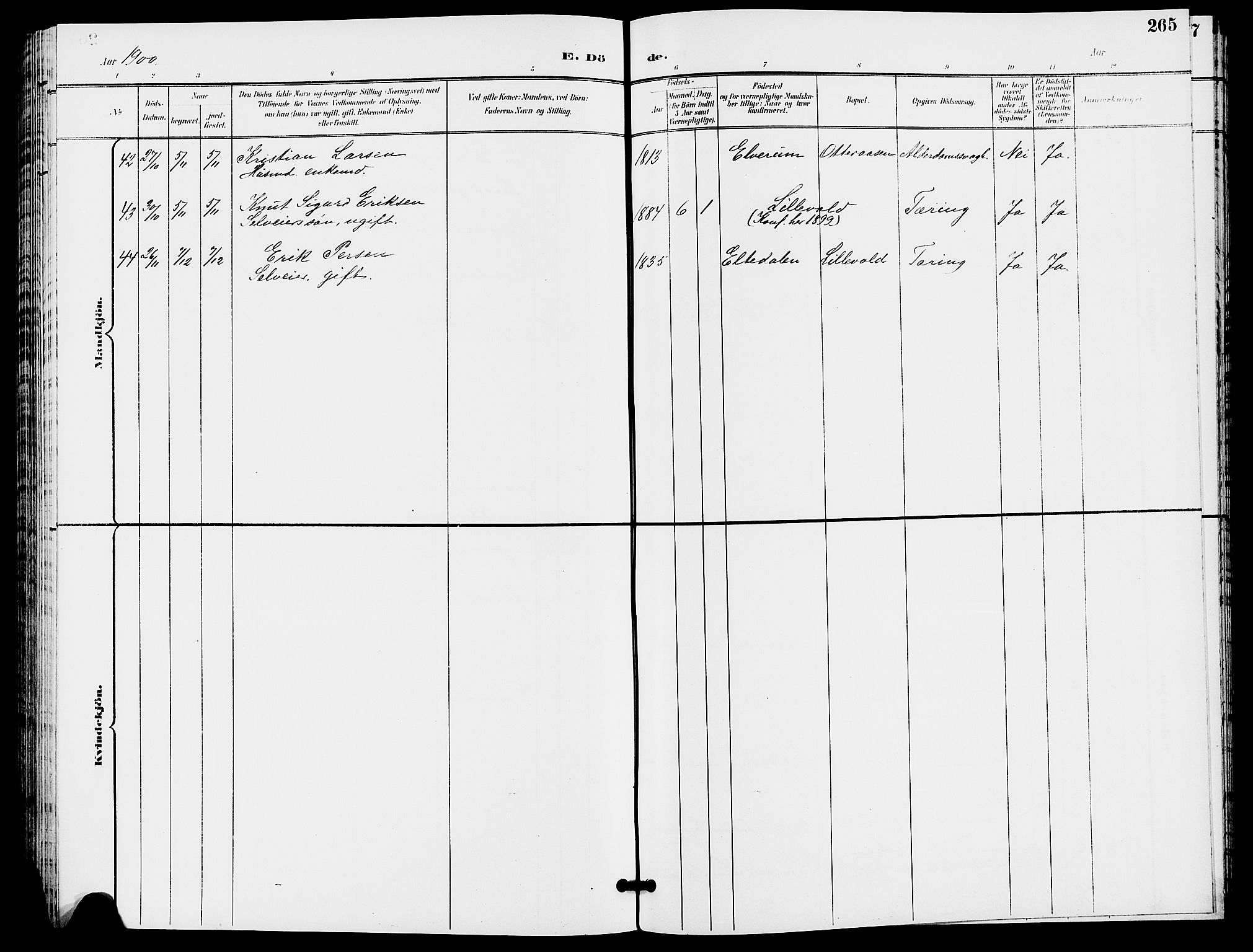 Trysil prestekontor, SAH/PREST-046/H/Ha/Hab/L0006: Parish register (copy) no. 6, 1896-1912, p. 265