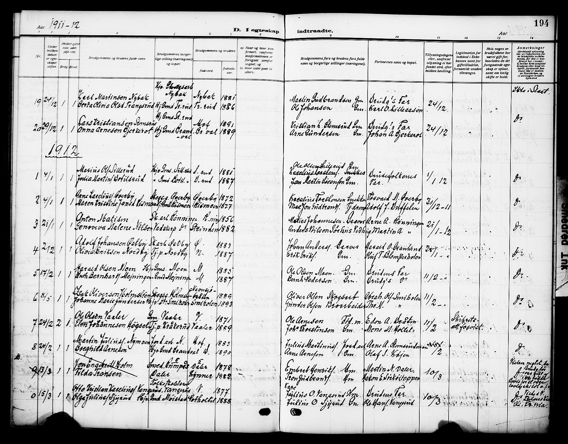 Grue prestekontor, SAH/PREST-036/H/Ha/Haa/L0015: Parish register (official) no. 15, 1911-1922, p. 194