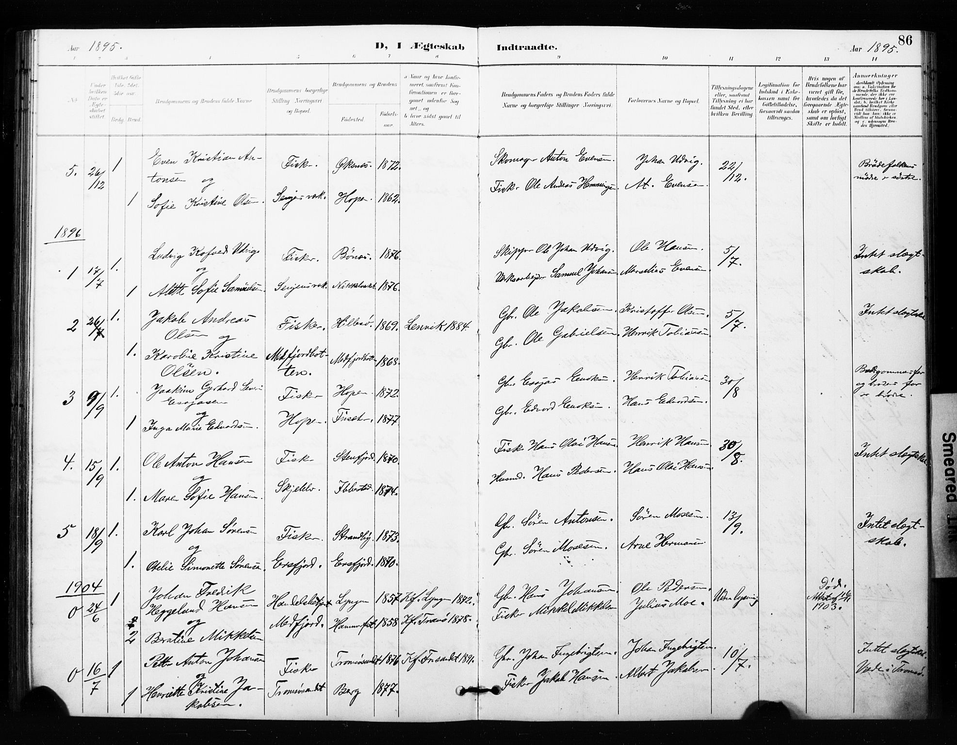 Berg sokneprestkontor, SATØ/S-1318/G/Ga/Gaa/L0005kirke: Parish register (official) no. 5, 1894-1905, p. 86
