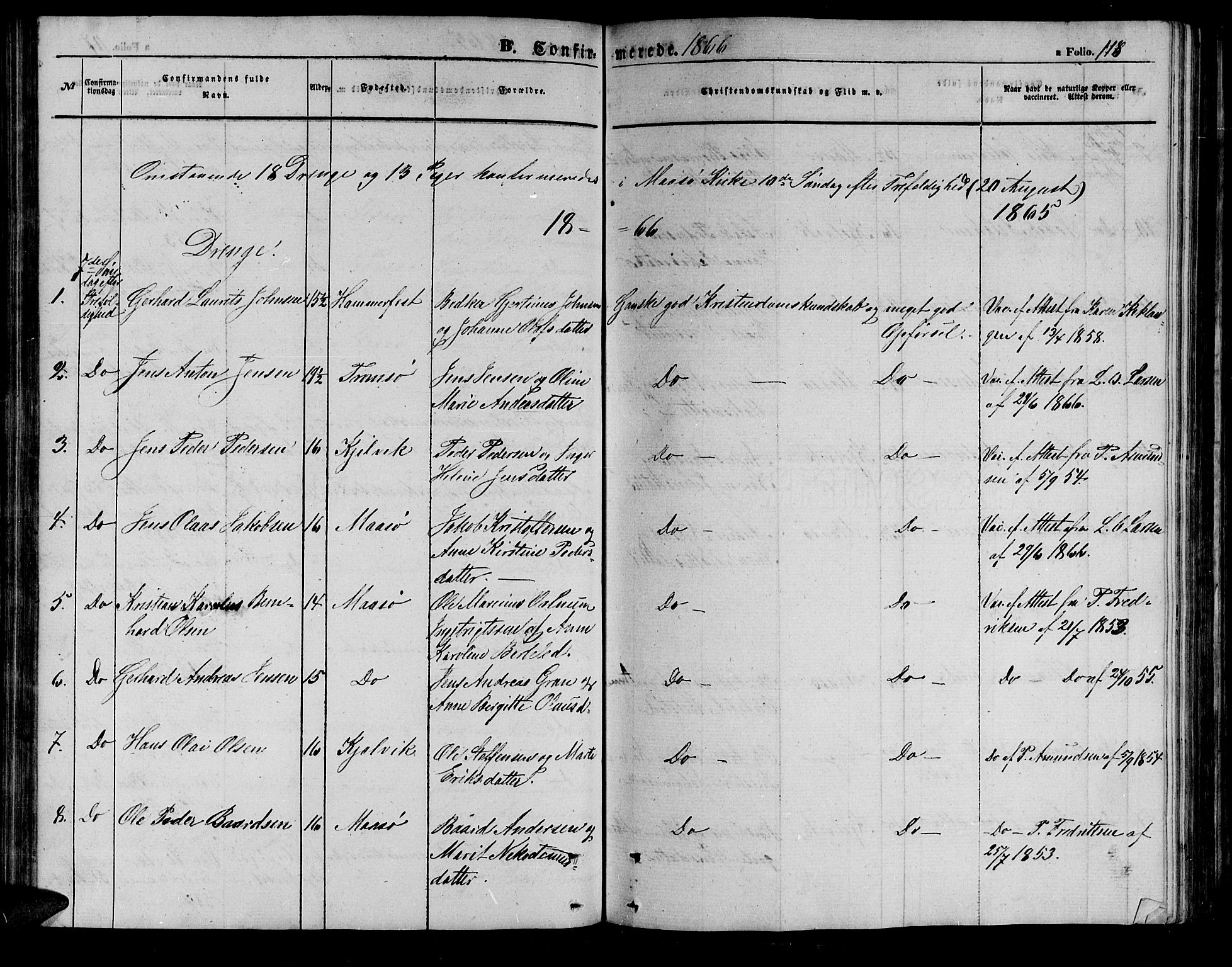 Måsøy sokneprestkontor, SATØ/S-1348/H/Hb/L0001klokker: Parish register (copy) no. 1, 1852-1877, p. 118
