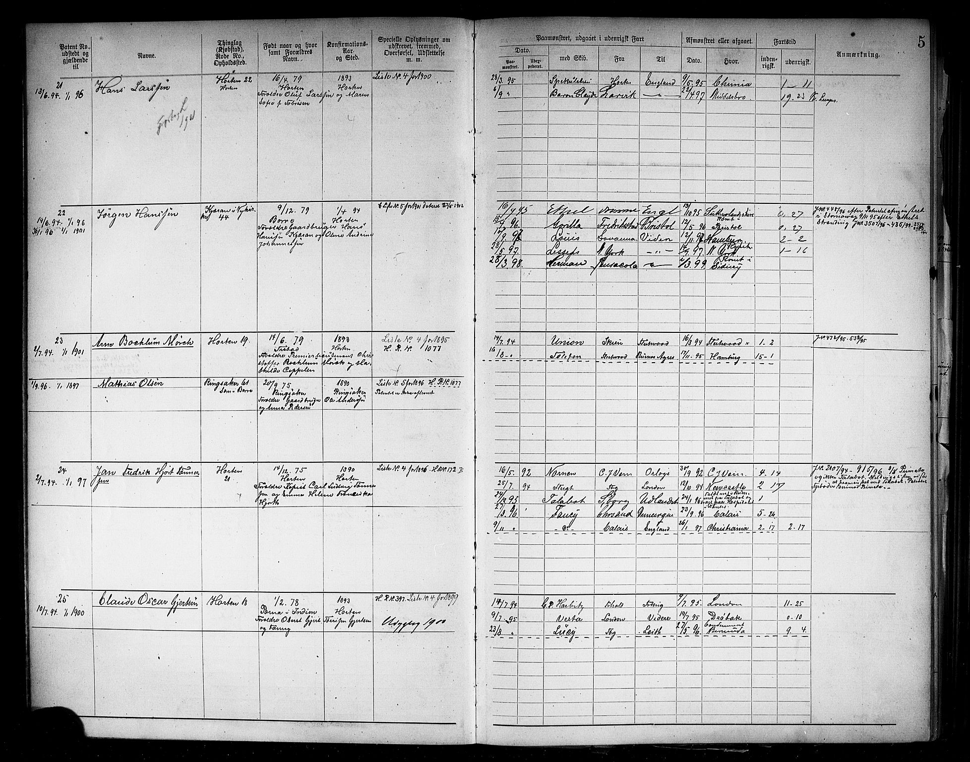 Horten innrulleringskontor, AV/SAKO-A-785/F/Fb/L0006: Annotasjonsrulle, 1889-1911, p. 7