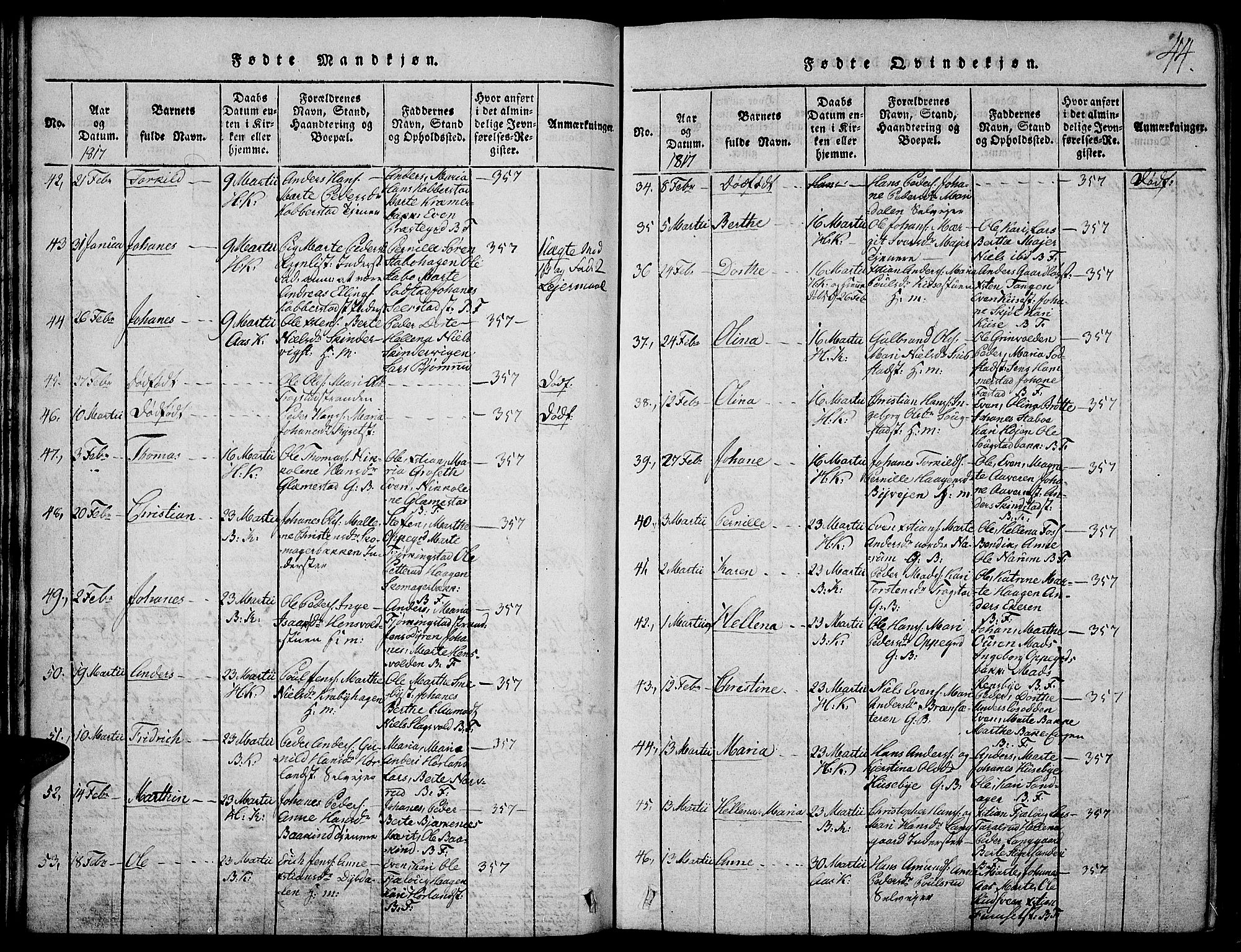 Toten prestekontor, SAH/PREST-102/H/Ha/Haa/L0009: Parish register (official) no. 9, 1814-1820, p. 44