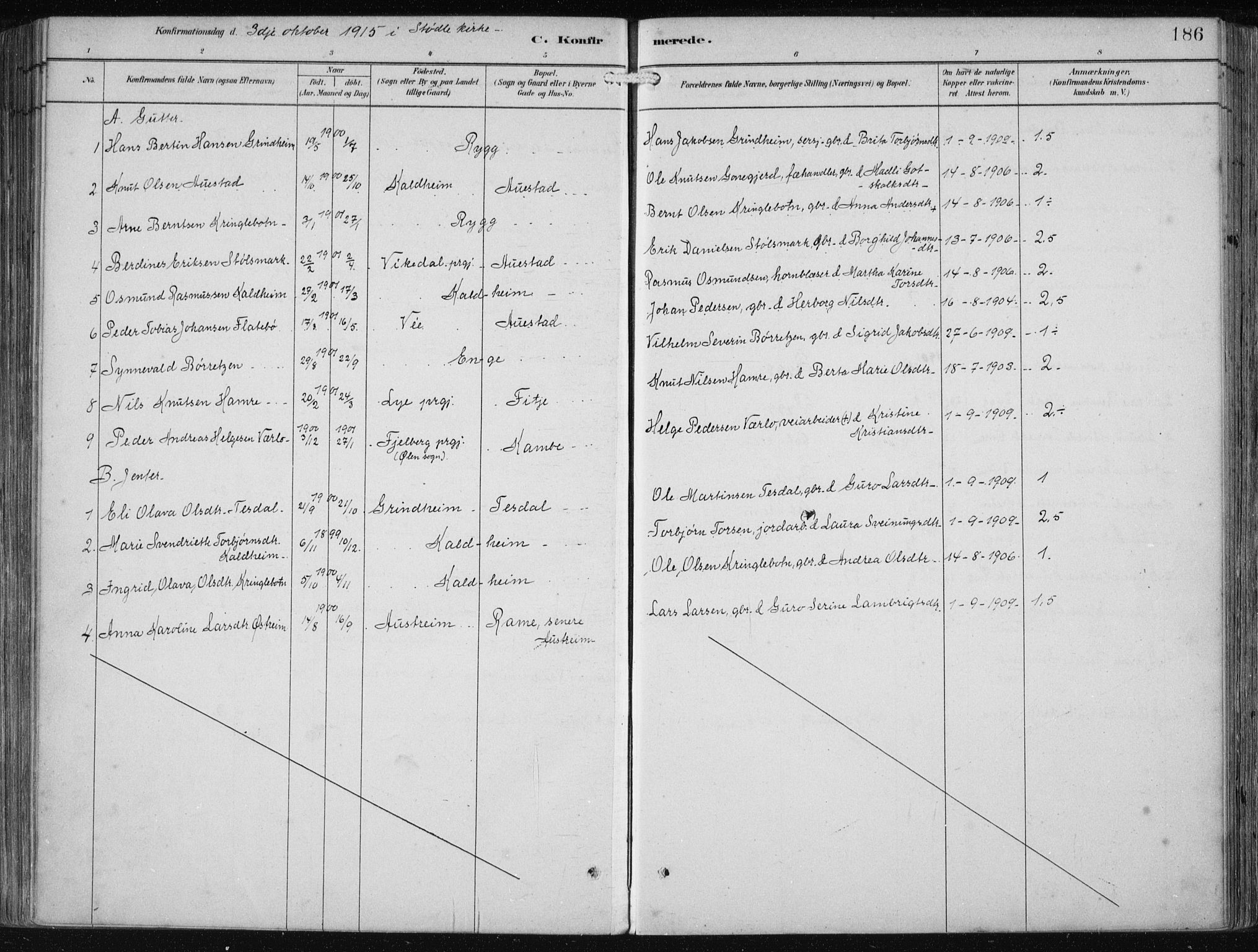 Etne sokneprestembete, SAB/A-75001/H/Haa: Parish register (official) no. B  1, 1879-1919, p. 186