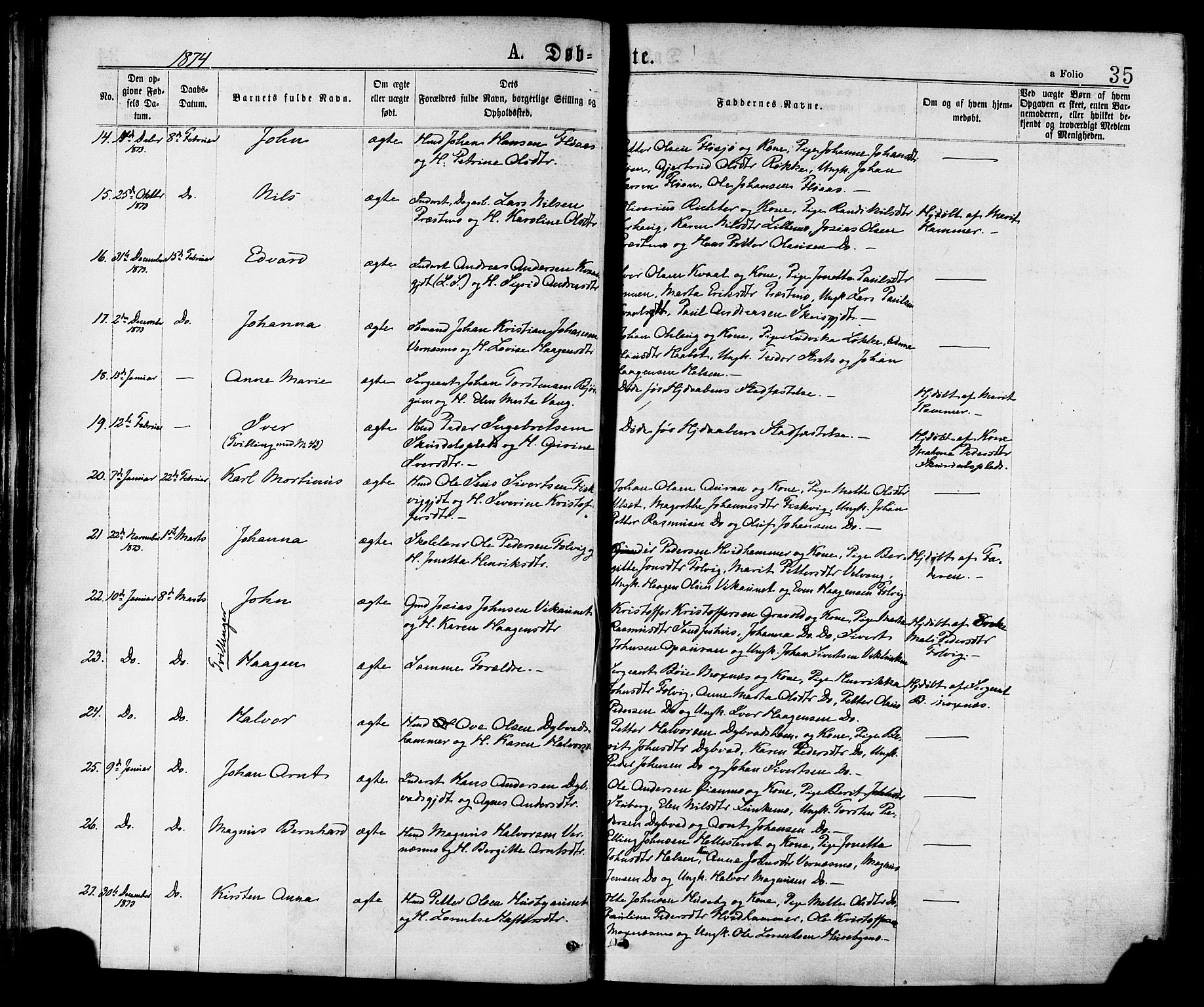 Ministerialprotokoller, klokkerbøker og fødselsregistre - Nord-Trøndelag, AV/SAT-A-1458/709/L0076: Parish register (official) no. 709A16, 1871-1879, p. 35