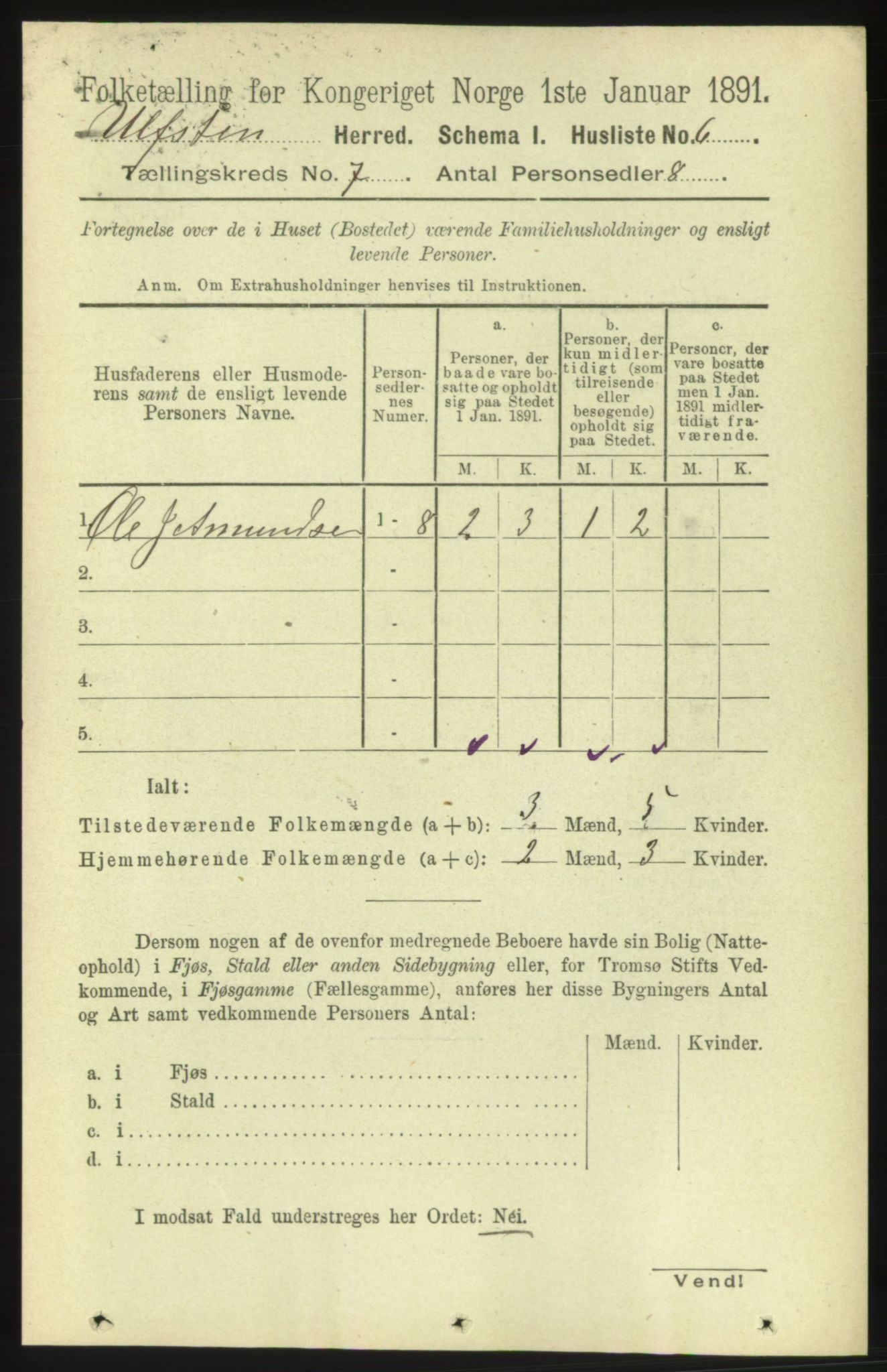 RA, 1891 census for 1516 Ulstein, 1891, p. 2124