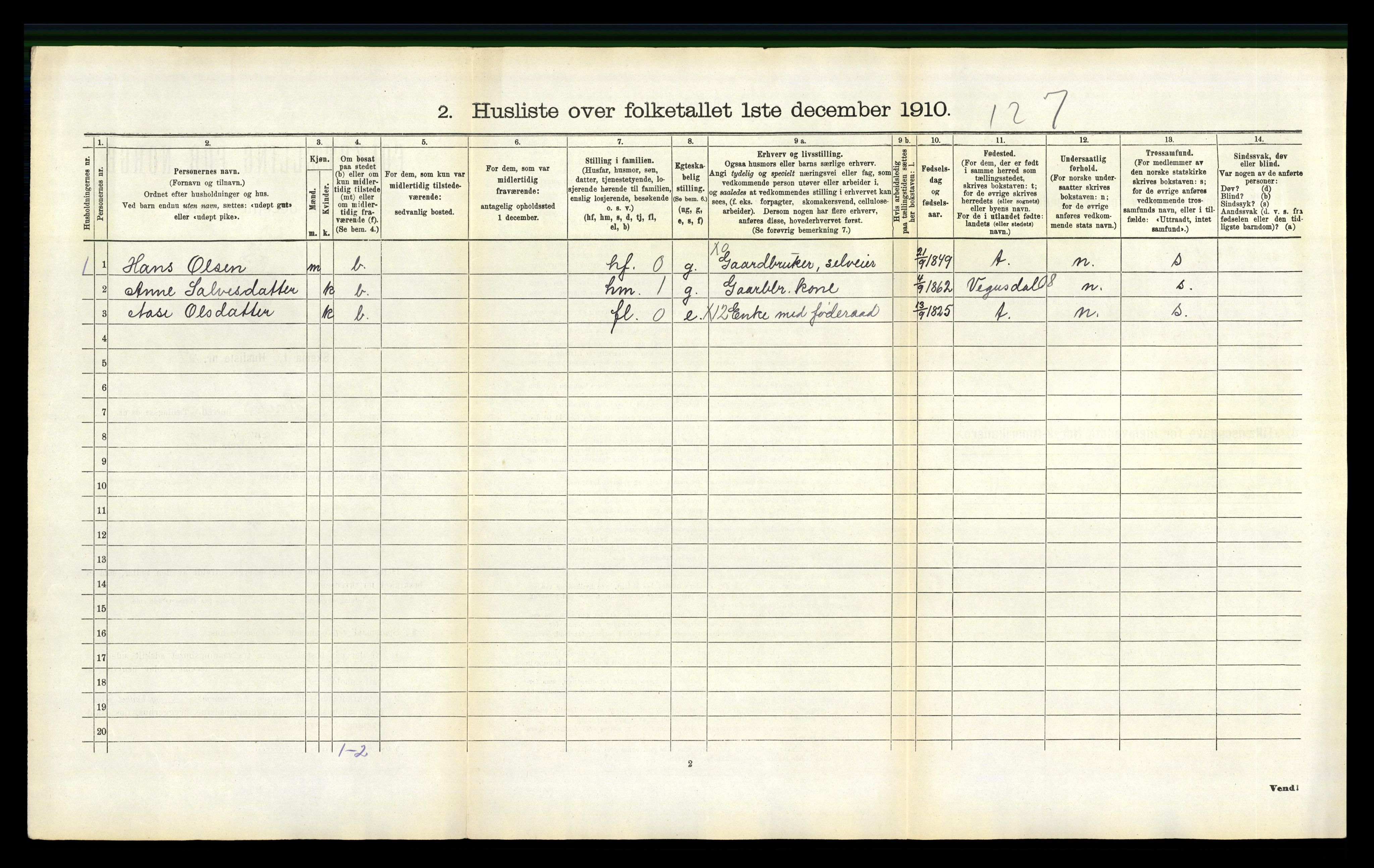 RA, 1910 census for Herefoss, 1910, p. 64