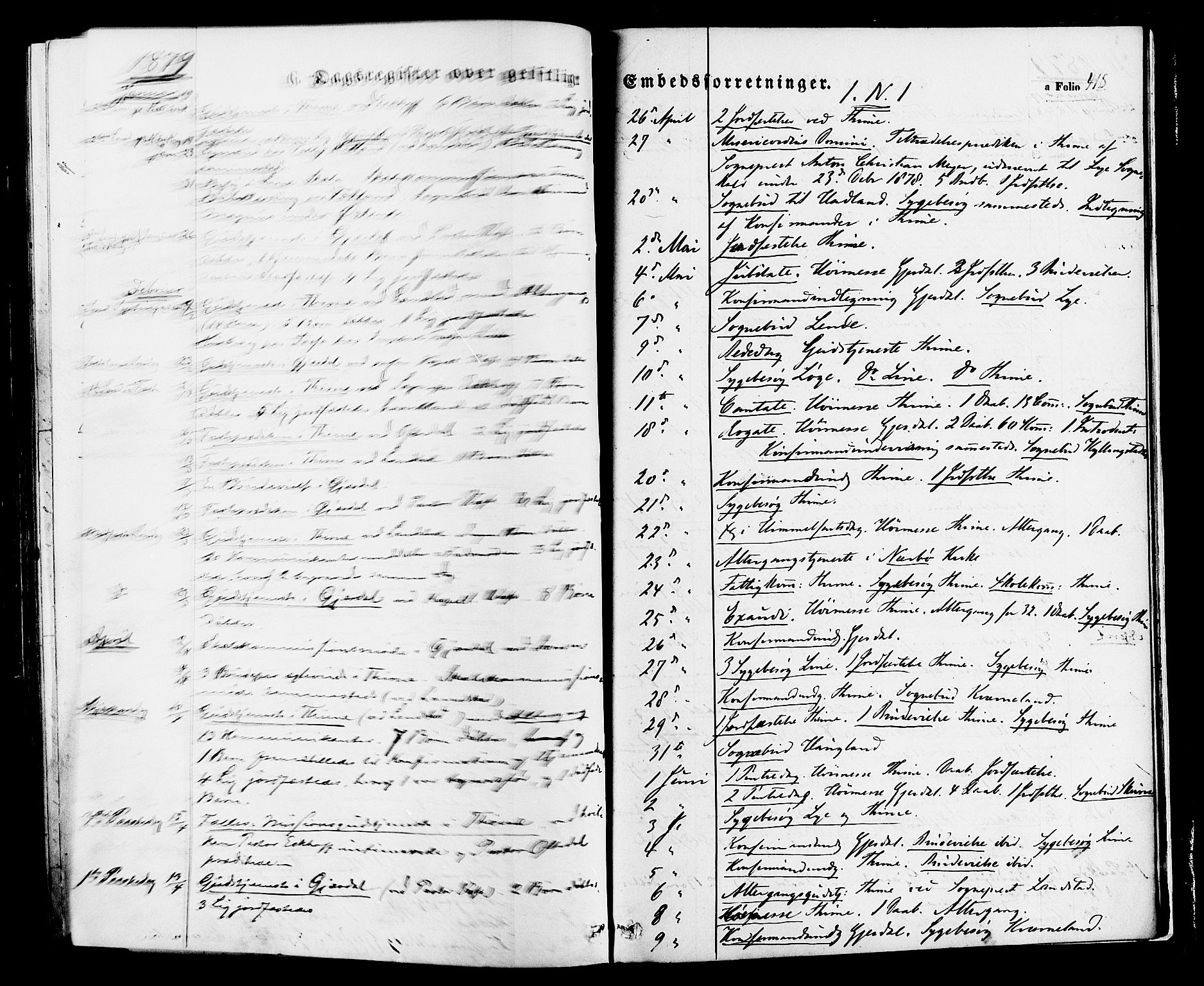 Lye sokneprestkontor, SAST/A-101794/001/30BA/L0008: Parish register (official) no. A 7, 1872-1881, p. 418