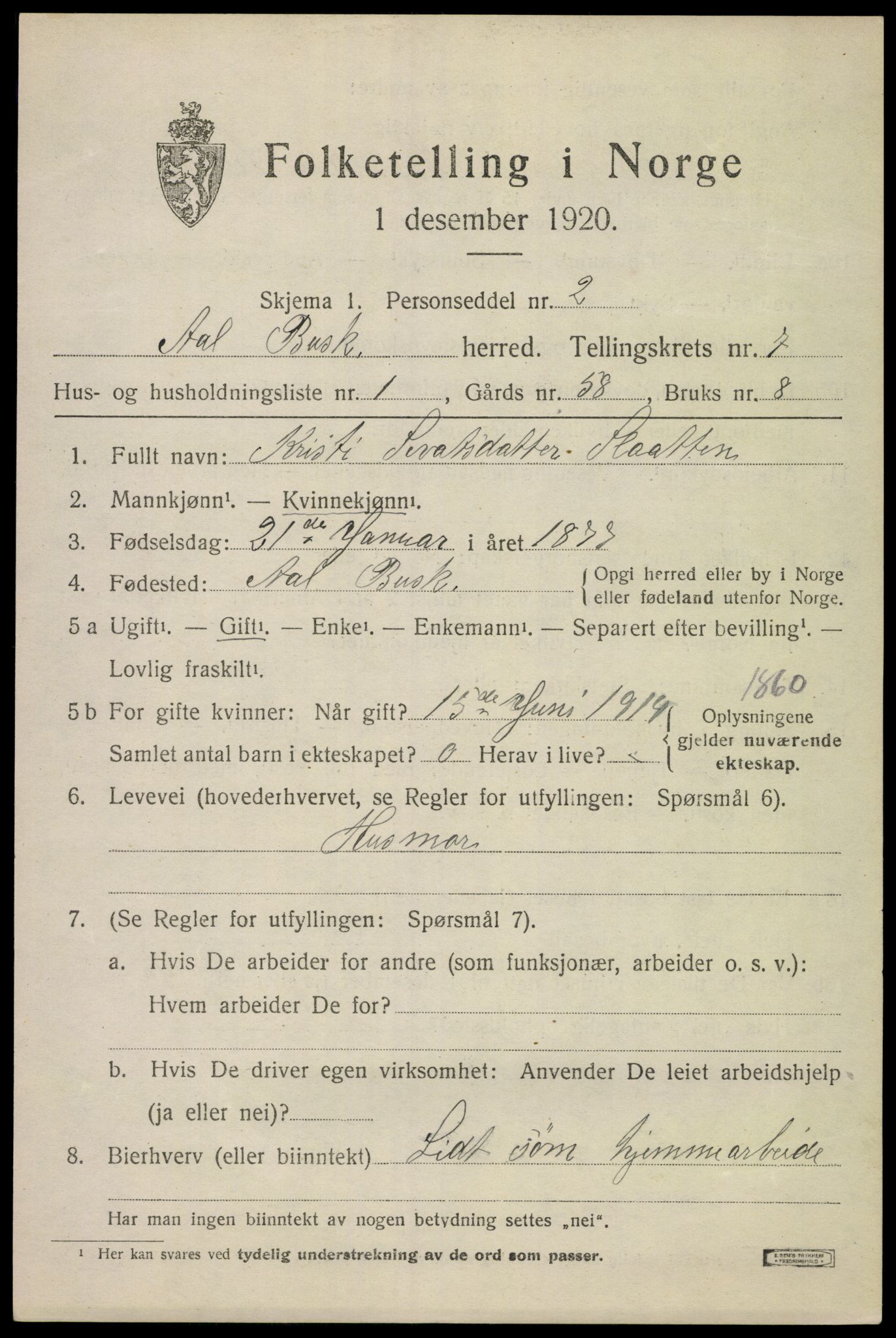 SAKO, 1920 census for Ål, 1920, p. 4792