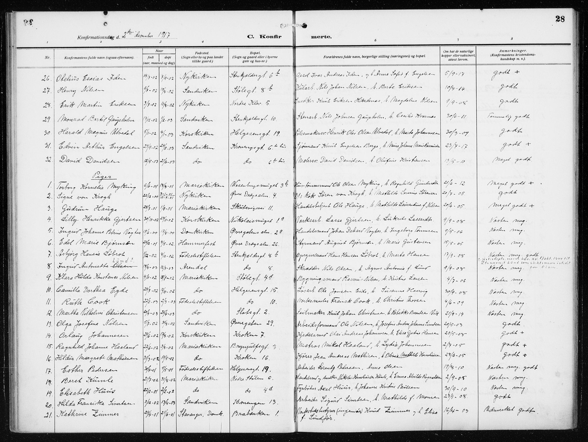 Mariakirken Sokneprestembete, AV/SAB-A-76901/H/Haa/L0015: Parish register (official) no. C 3, 1913-1927, p. 28