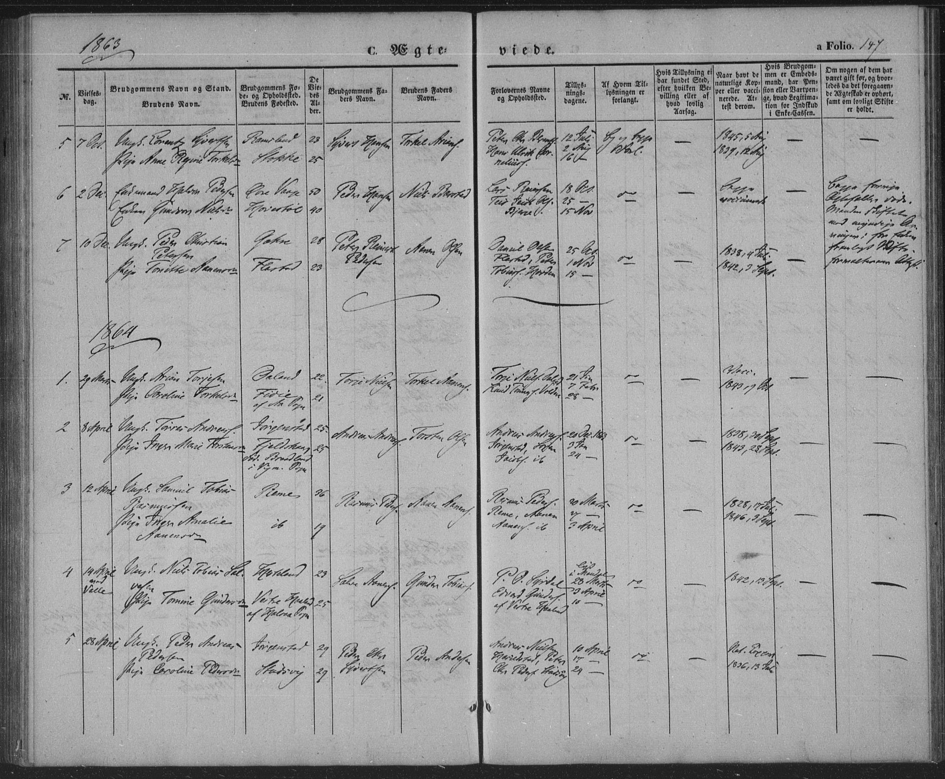 Sør-Audnedal sokneprestkontor, SAK/1111-0039/F/Fa/Faa/L0002: Parish register (official) no. A 2, 1848-1867, p. 147