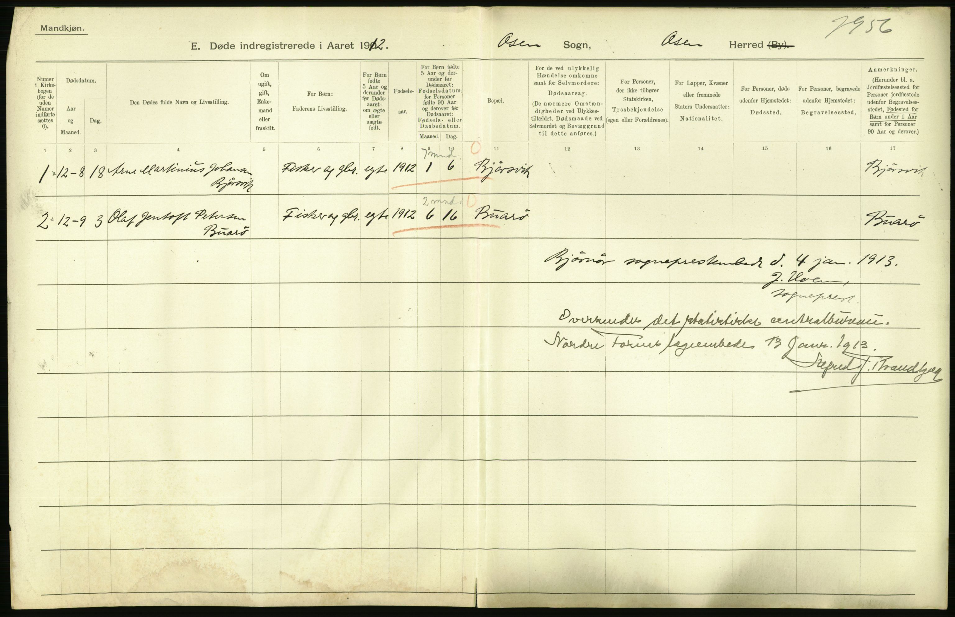 Statistisk sentralbyrå, Sosiodemografiske emner, Befolkning, AV/RA-S-2228/D/Df/Dfb/Dfbb/L0042: S. Trondhjems amt: Døde. Bygder., 1912, p. 60