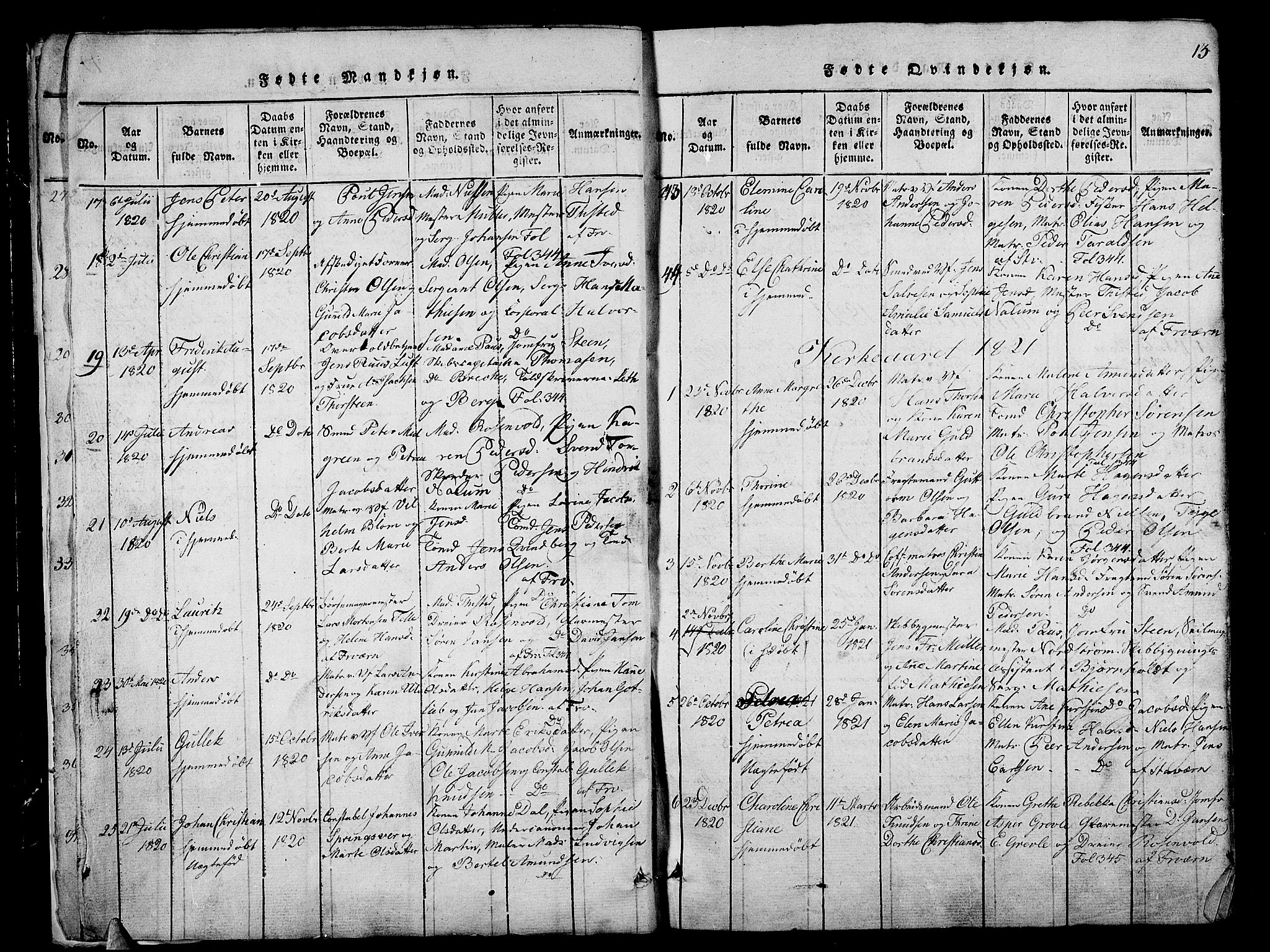 Stavern kirkebøker, AV/SAKO-A-318/G/Ga/L0001: Parish register (copy) no. 1, 1817-1841, p. 13