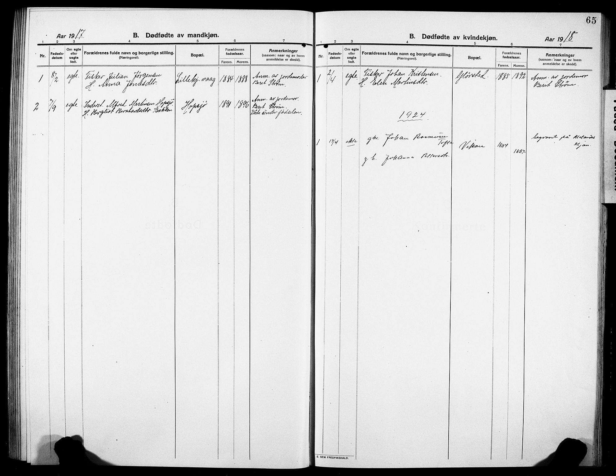 Ministerialprotokoller, klokkerbøker og fødselsregistre - Sør-Trøndelag, SAT/A-1456/634/L0543: Parish register (copy) no. 634C05, 1917-1928, p. 65