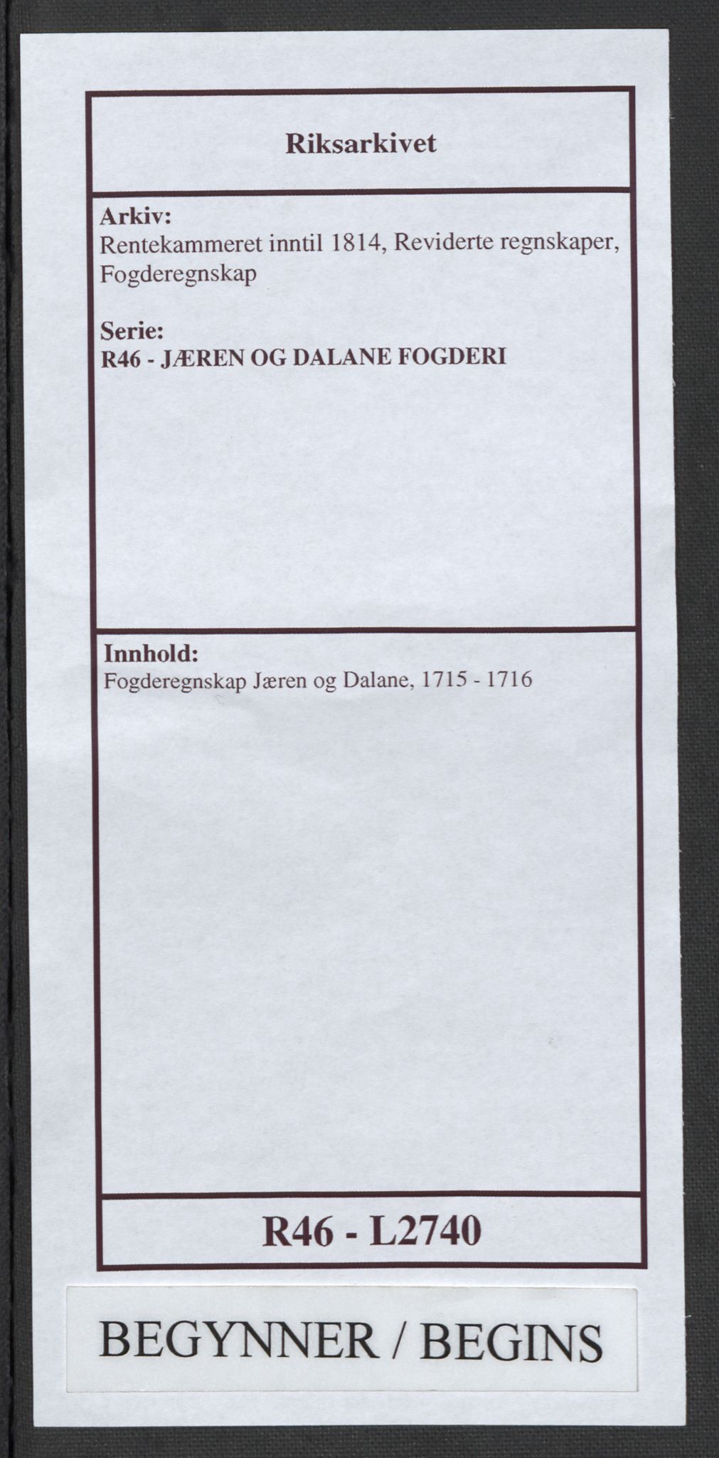 Rentekammeret inntil 1814, Reviderte regnskaper, Fogderegnskap, RA/EA-4092/R46/L2740: Fogderegnskap Jæren og Dalane, 1715-1716, p. 1