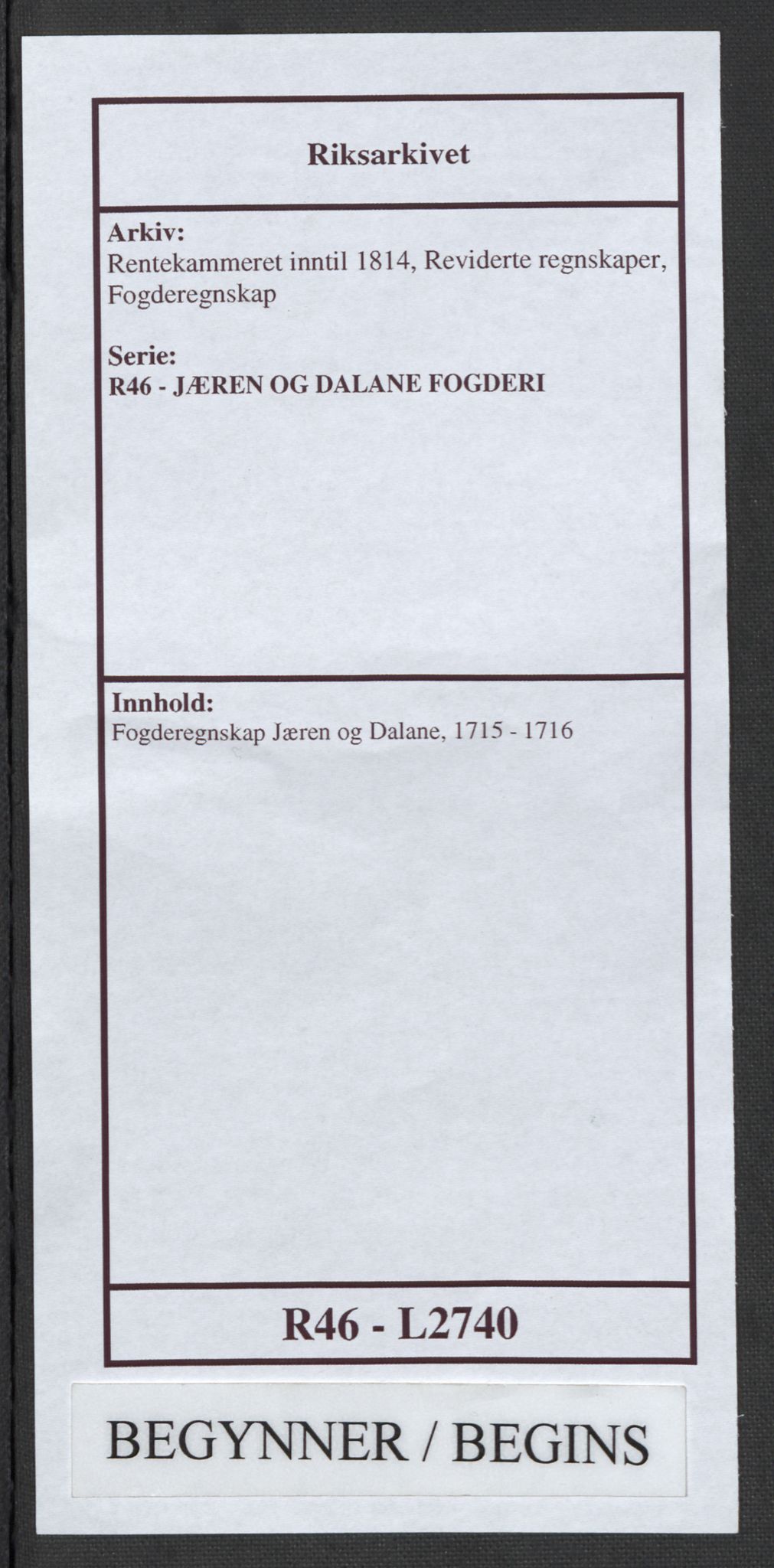 Rentekammeret inntil 1814, Reviderte regnskaper, Fogderegnskap, AV/RA-EA-4092/R46/L2740: Fogderegnskap Jæren og Dalane, 1715-1716, p. 1