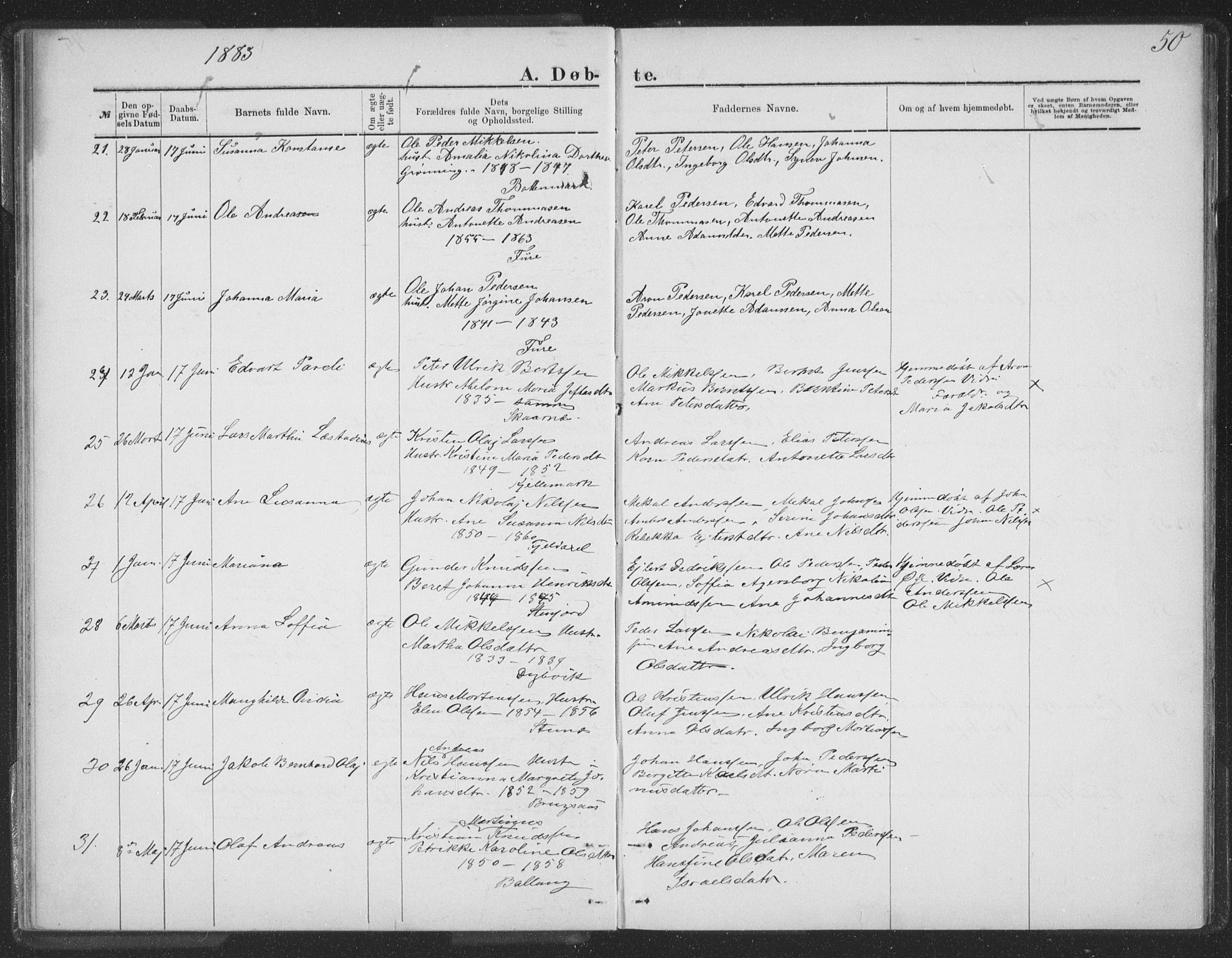 Ministerialprotokoller, klokkerbøker og fødselsregistre - Nordland, AV/SAT-A-1459/863/L0913: Parish register (copy) no. 863C03, 1877-1885, p. 50