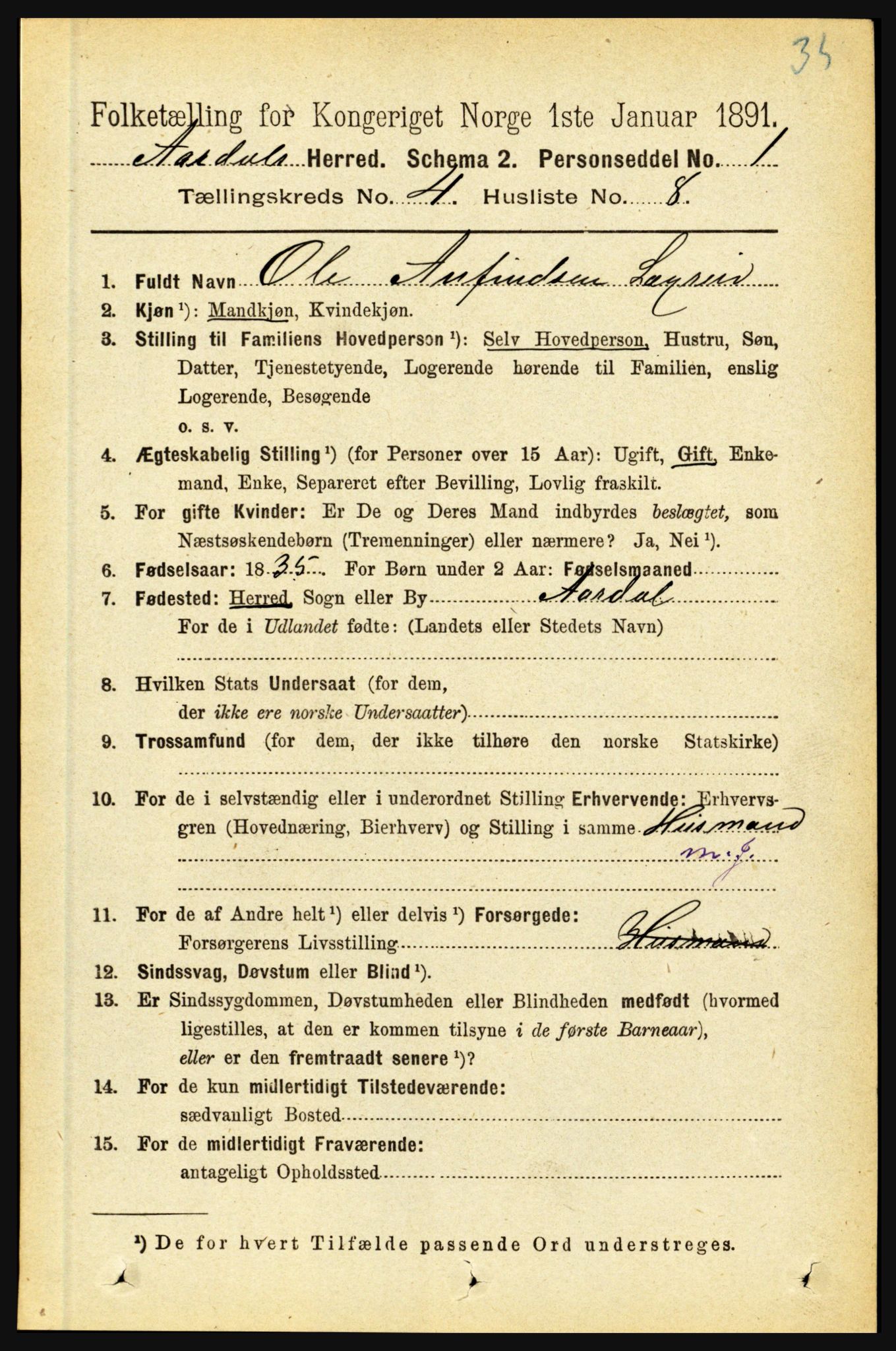 RA, 1891 census for 1424 Årdal, 1891, p. 682