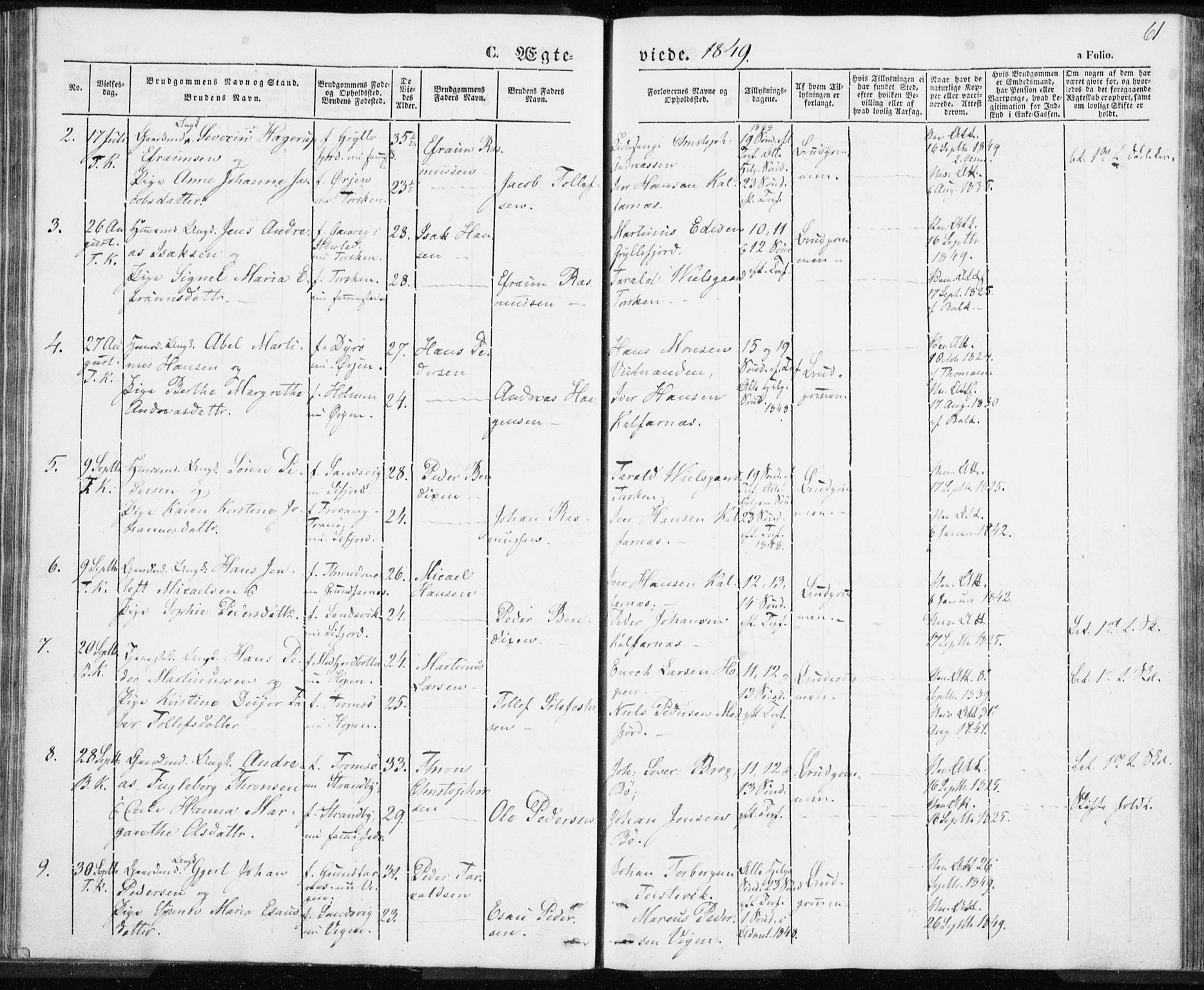 Berg sokneprestkontor, SATØ/S-1318/G/Ga/Gaa/L0001kirke: Parish register (official) no. 1, 1846-1859, p. 61