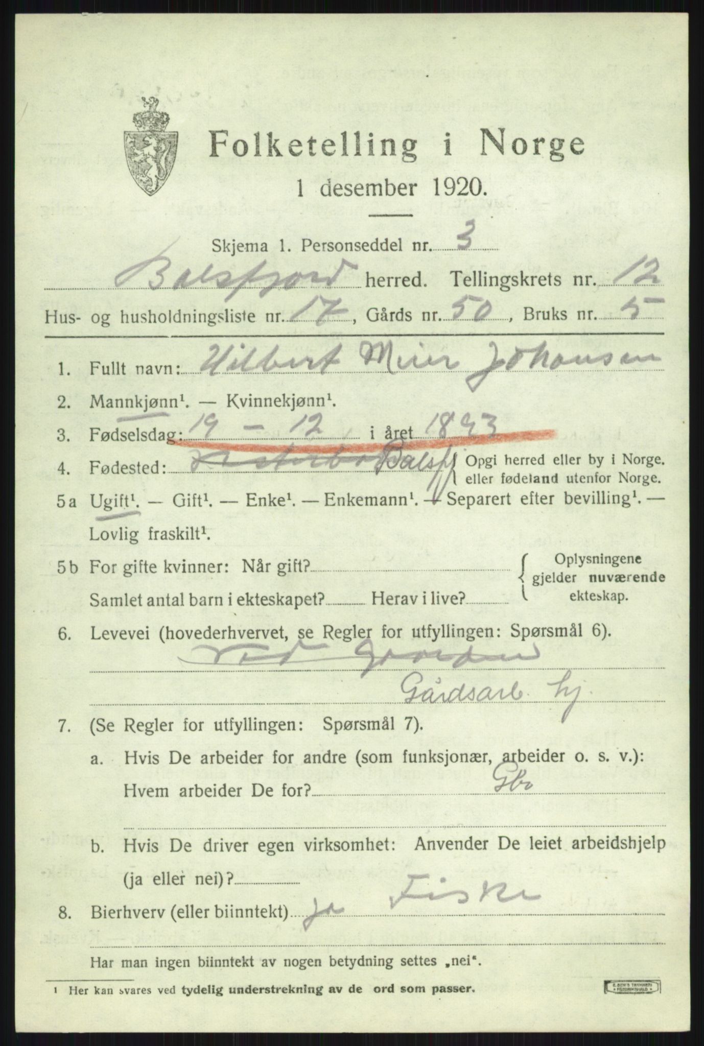 SATØ, 1920 census for Balsfjord, 1920, p. 7453