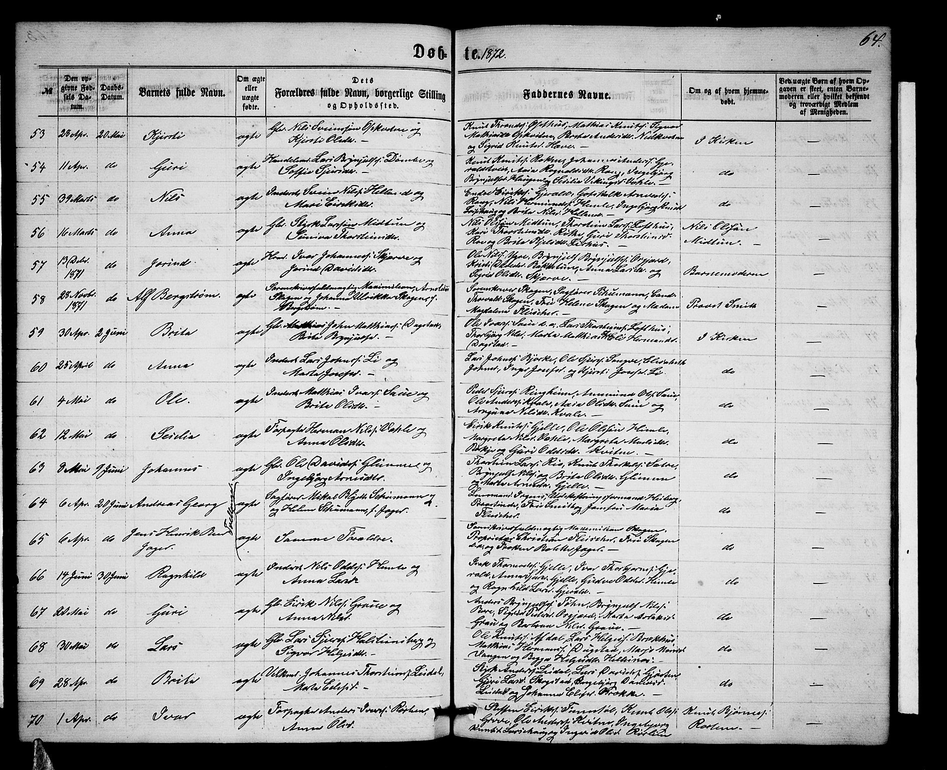 Voss sokneprestembete, AV/SAB-A-79001/H/Hab: Parish register (copy) no. B 2, 1863-1878, p. 64