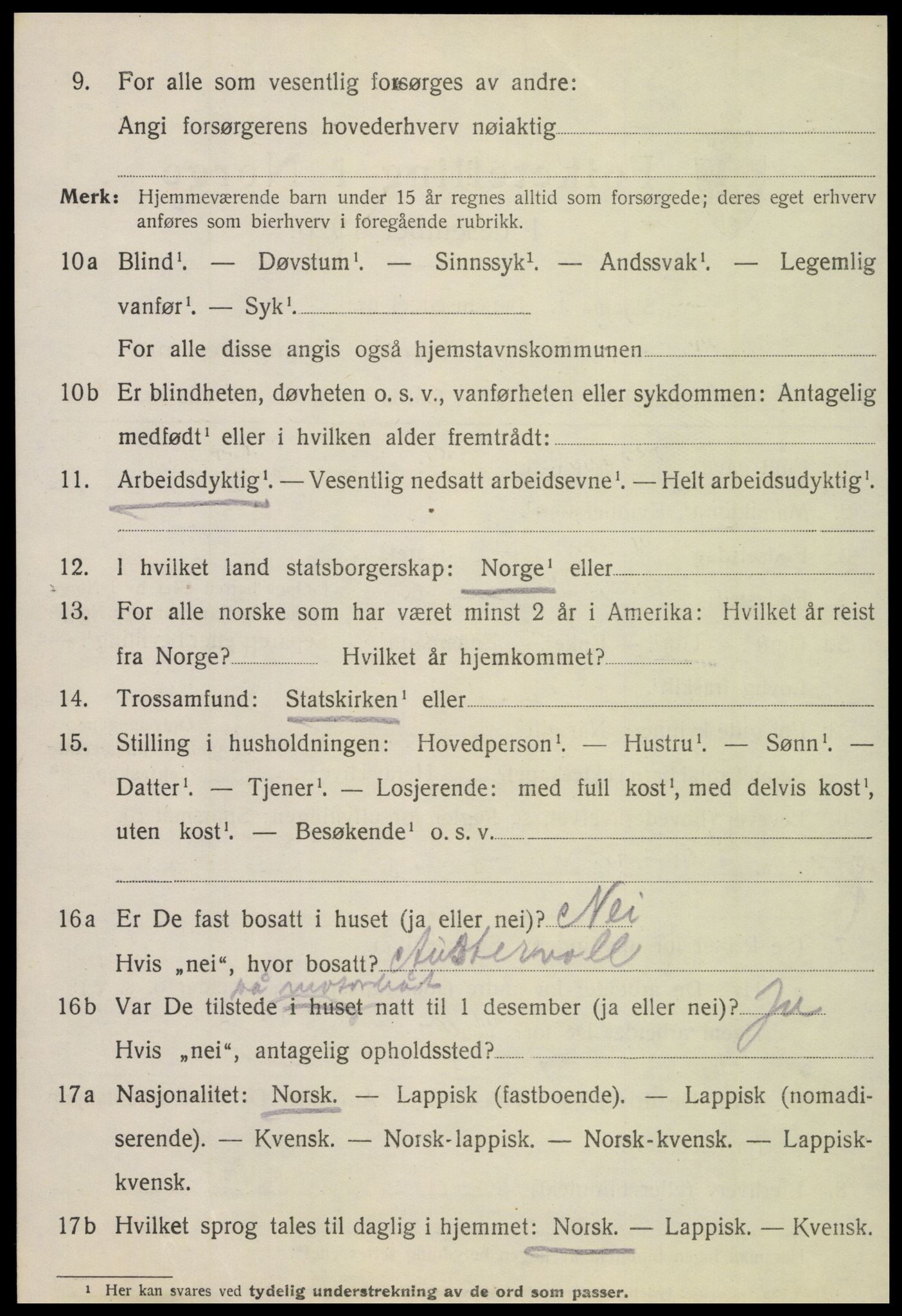 SAT, 1920 census for Tjøtta, 1920, p. 3910