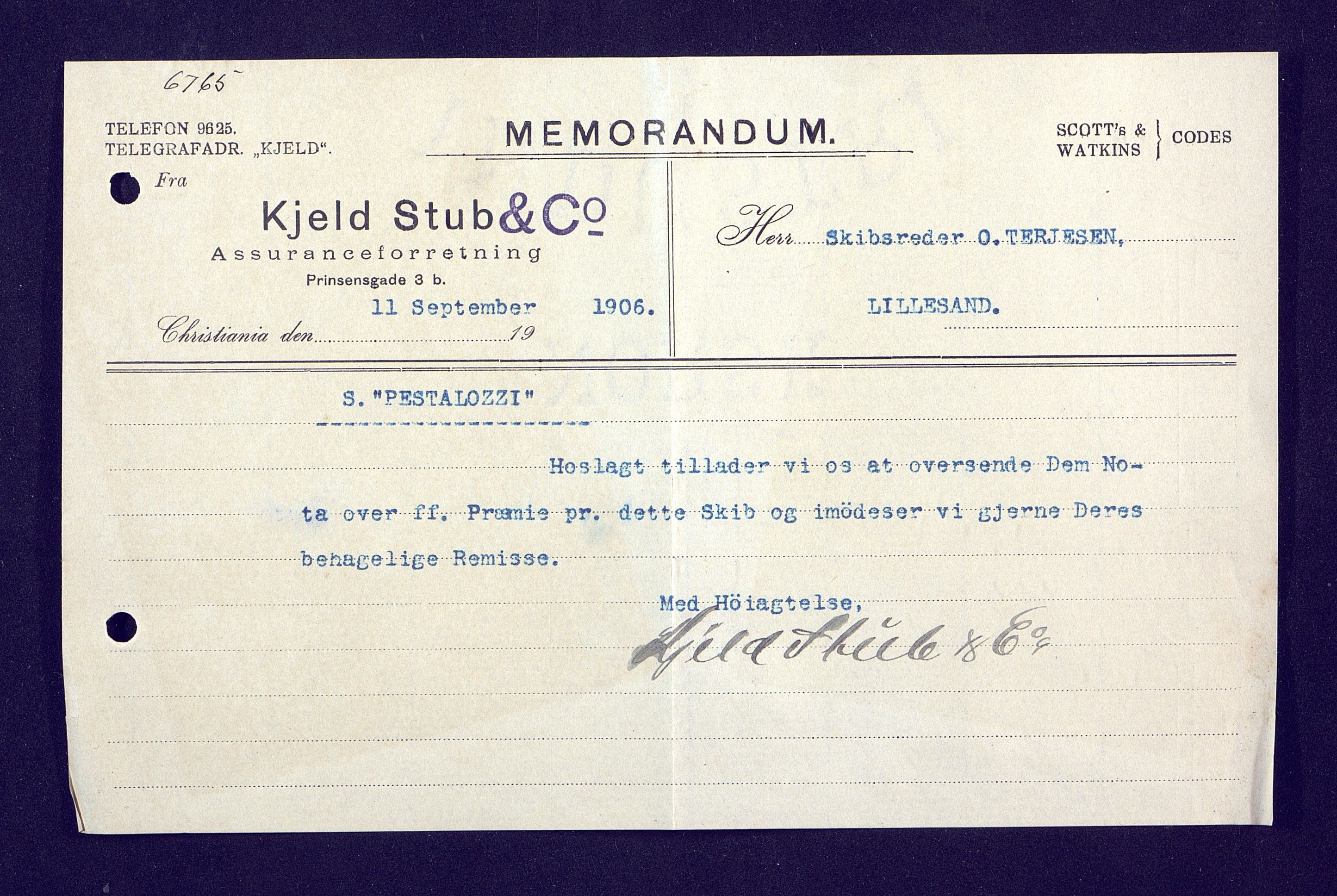 O. Terjesens rederi, AAKS/PA-2525/E/E01/L0016: Korrespondanse, 1907