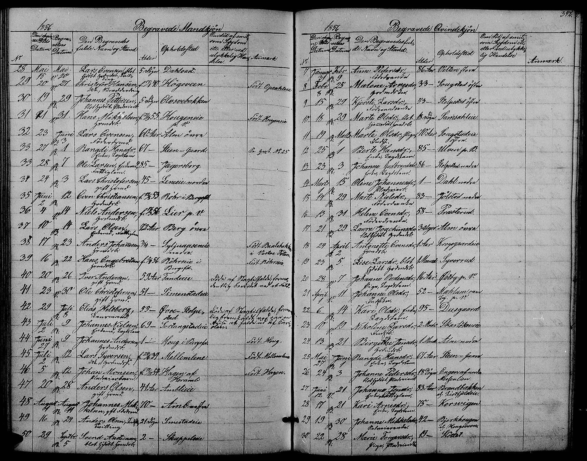 Ringsaker prestekontor, AV/SAH-PREST-014/L/La/L0006: Parish register (copy) no. 6, 1851-1860, p. 392