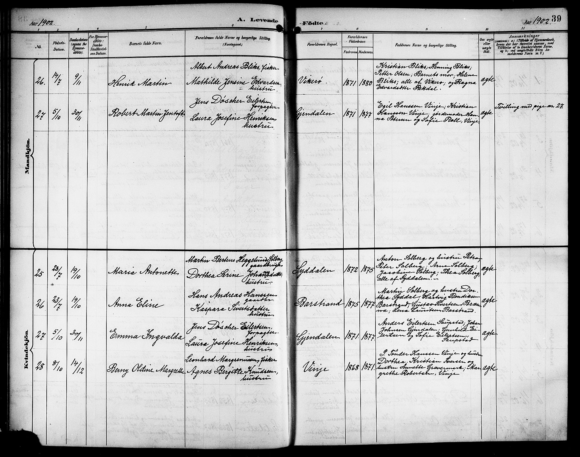 Ministerialprotokoller, klokkerbøker og fødselsregistre - Nordland, AV/SAT-A-1459/876/L1105: Parish register (copy) no. 876C04, 1896-1914, p. 39