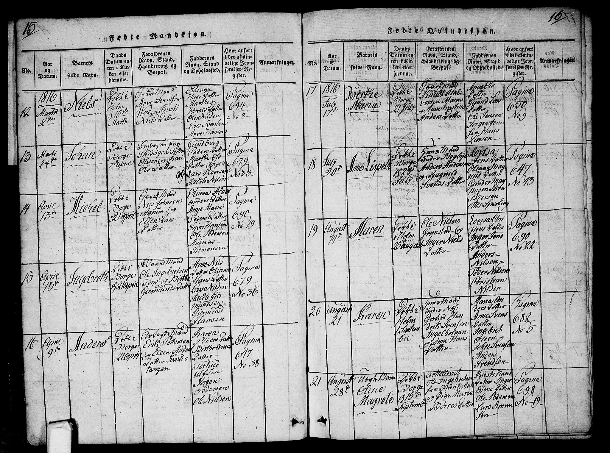 Borge prestekontor Kirkebøker, AV/SAO-A-10903/G/Ga/L0001: Parish register (copy) no.  I 1, 1815-1835, p. 15-16