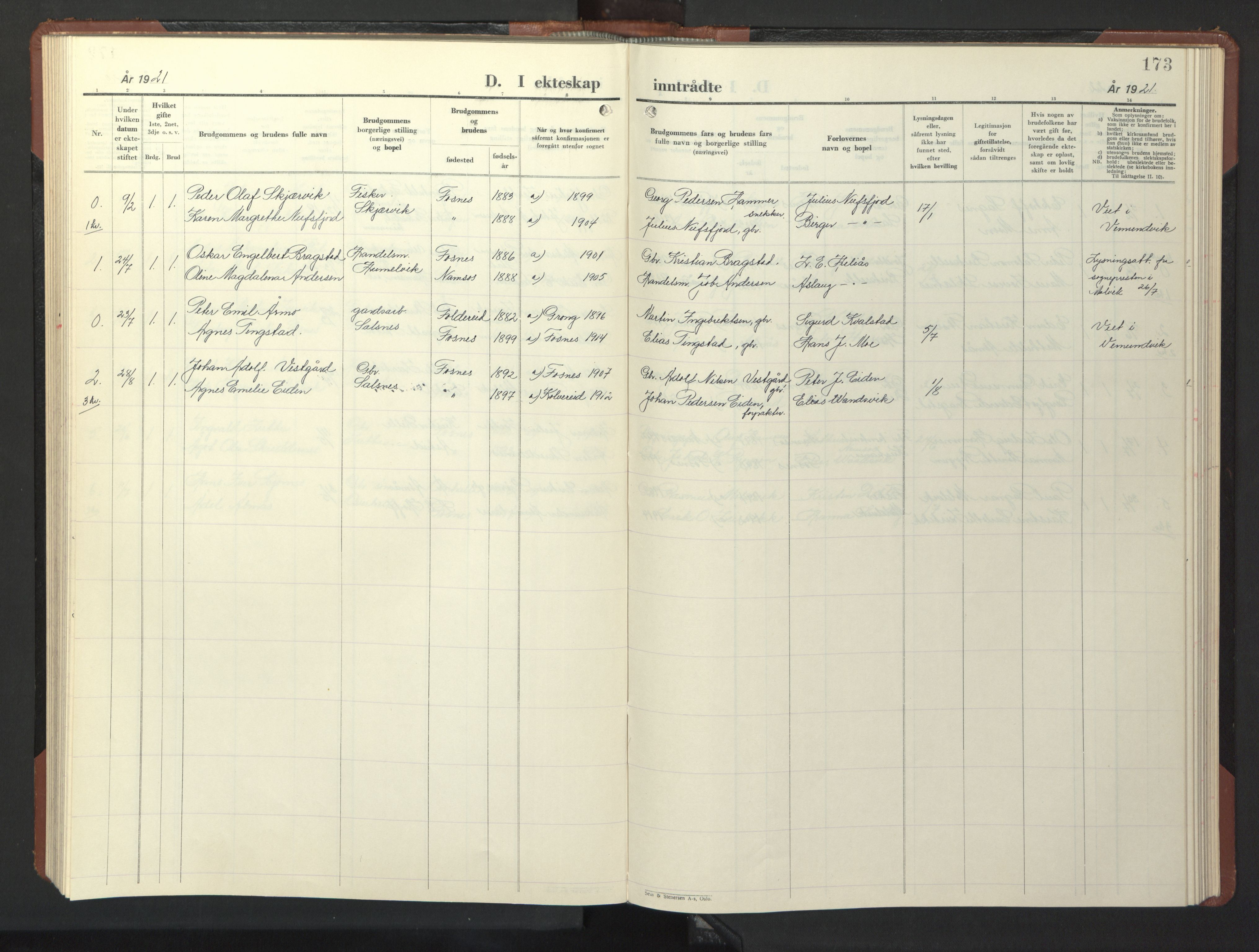 Ministerialprotokoller, klokkerbøker og fødselsregistre - Nord-Trøndelag, SAT/A-1458/773/L0625: Parish register (copy) no. 773C01, 1910-1952, p. 173