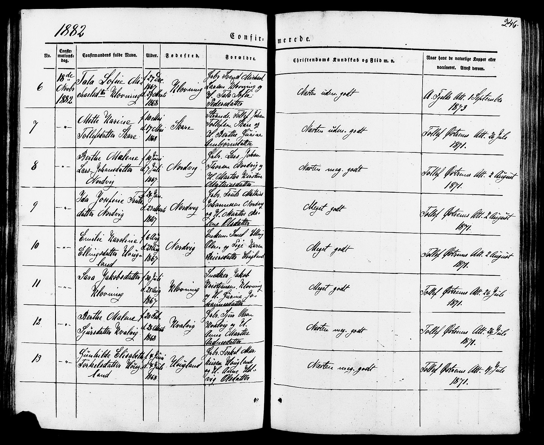 Torvastad sokneprestkontor, SAST/A -101857/H/Ha/Haa/L0007: Parish register (official) no. A 7, 1838-1882, p. 246