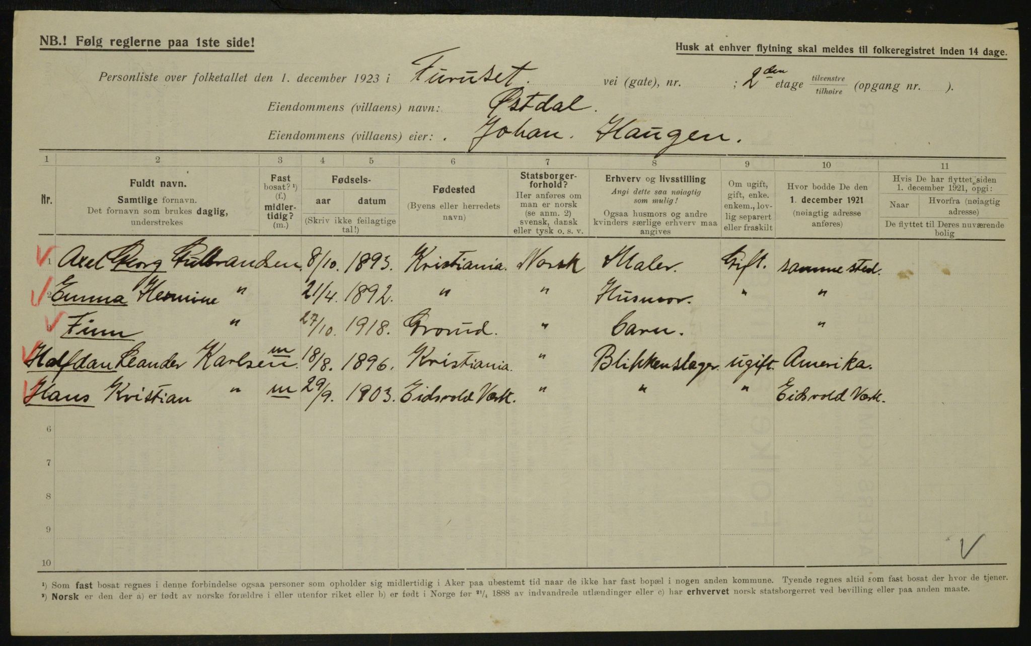 , Municipal Census 1923 for Aker, 1923, p. 25326