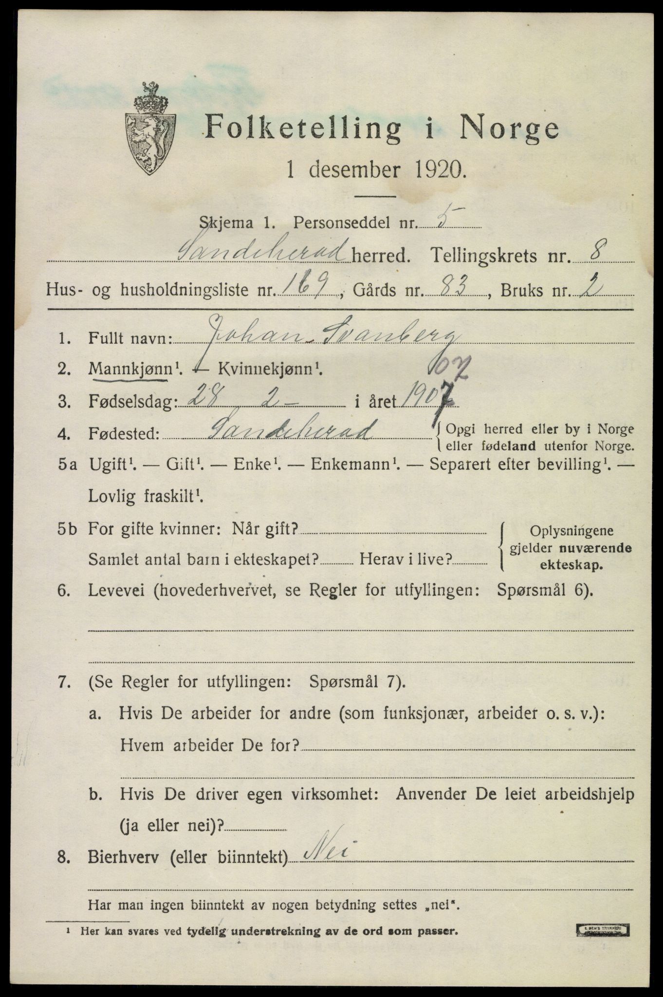 SAKO, 1920 census for Sandeherred, 1920, p. 14262