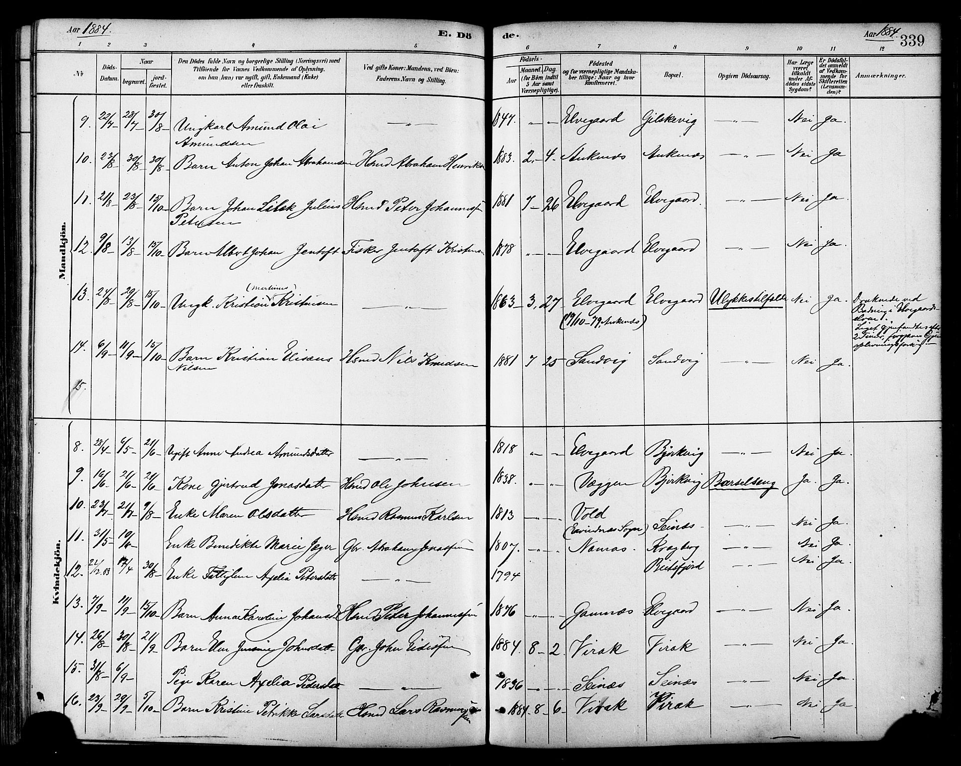 Ministerialprotokoller, klokkerbøker og fødselsregistre - Nordland, AV/SAT-A-1459/866/L0938: Parish register (official) no. 866A01, 1879-1893, p. 339