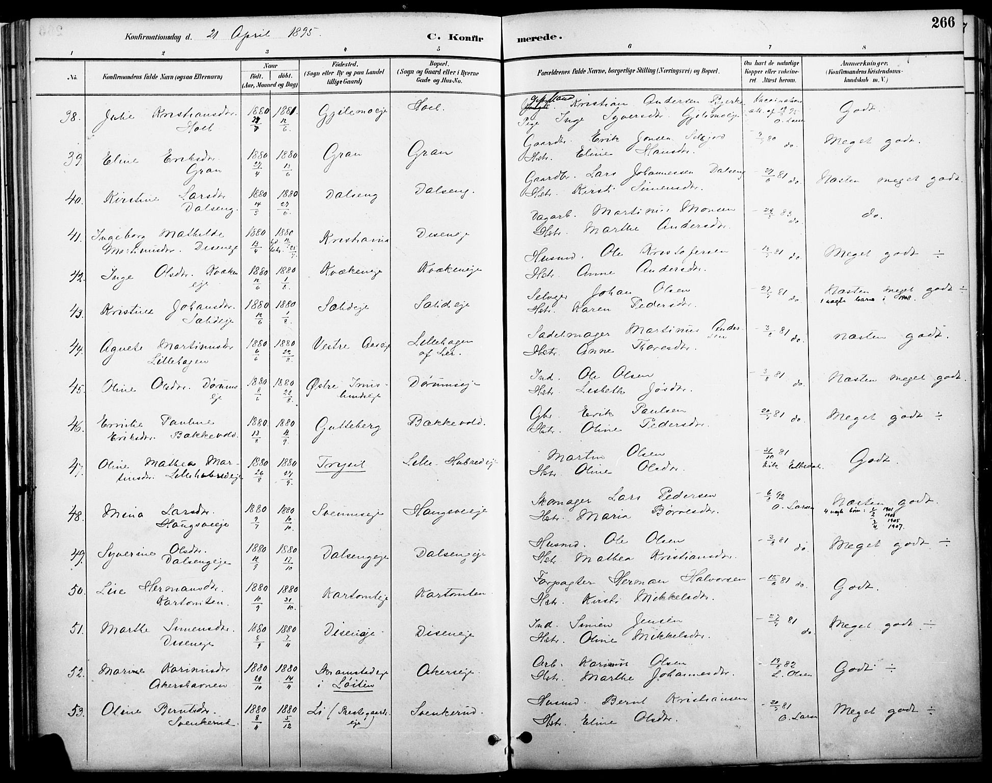 Vang prestekontor, Hedmark, AV/SAH-PREST-008/H/Ha/Haa/L0019A: Parish register (official) no. 19, 1886-1900, p. 266