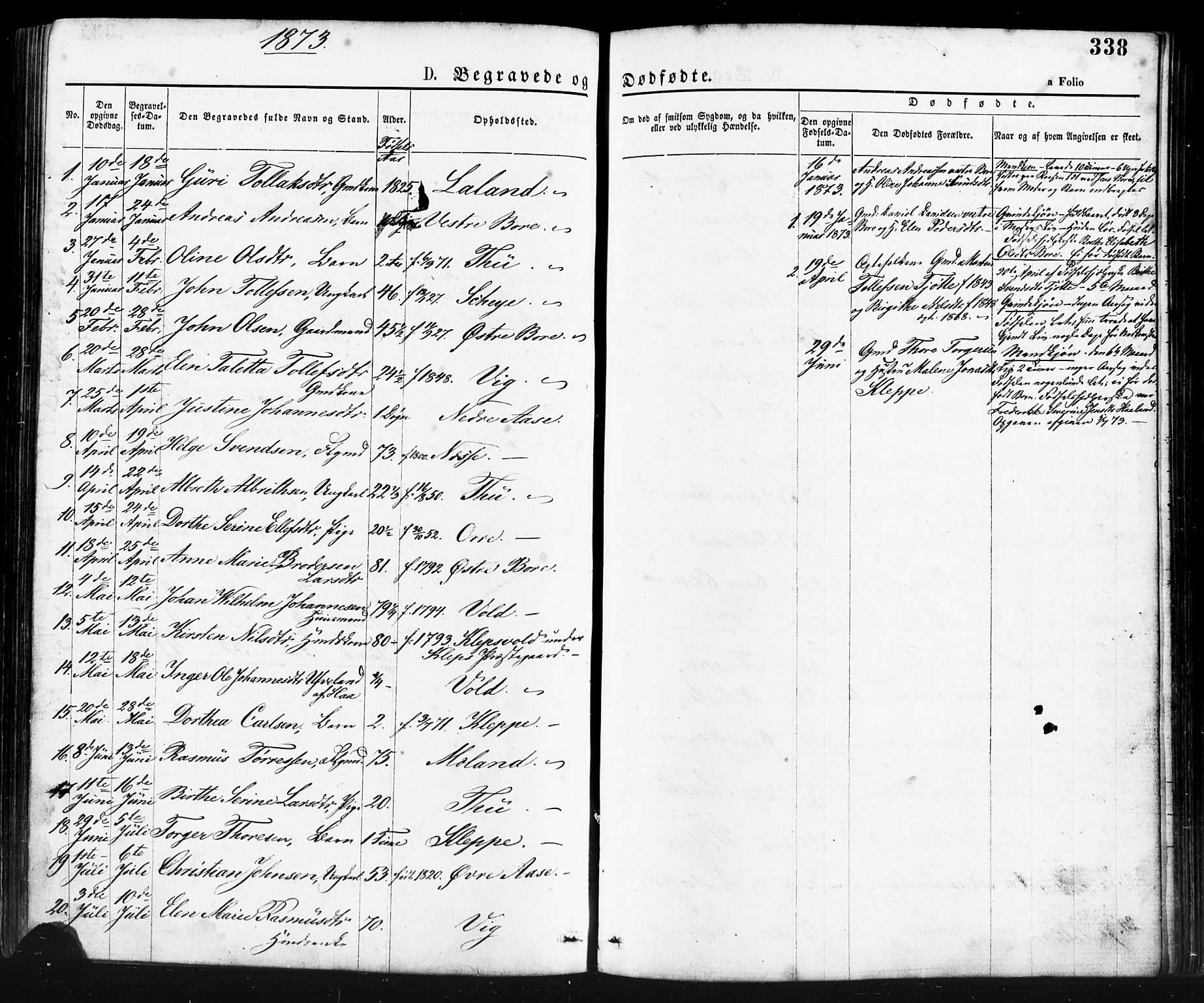 Klepp sokneprestkontor, AV/SAST-A-101803/001/3/30BA/L0006: Parish register (official) no. A 6, 1871-1885, p. 338