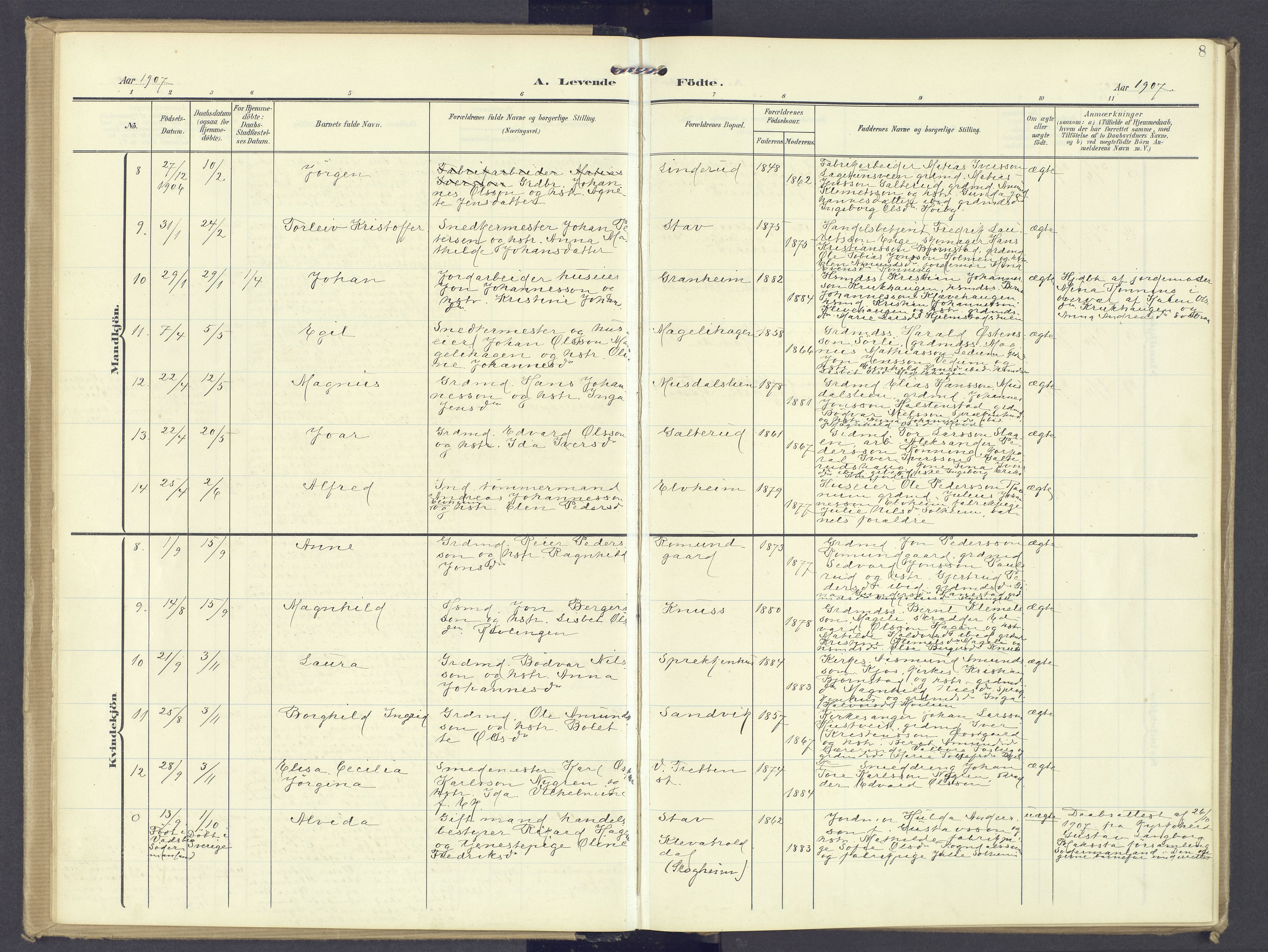 Øyer prestekontor, SAH/PREST-084/H/Ha/Haa/L0013: Parish register (official) no. 13, 1905-1920, p. 8