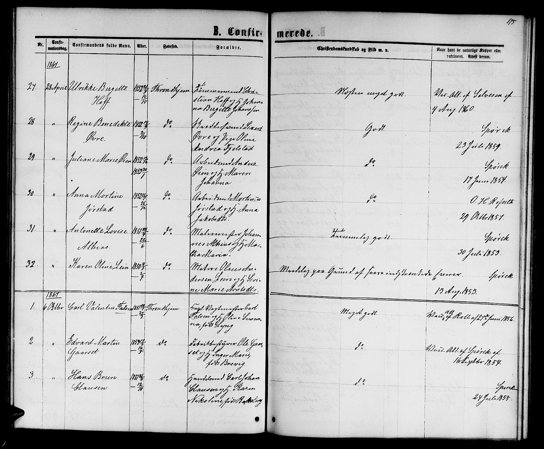 Ministerialprotokoller, klokkerbøker og fødselsregistre - Sør-Trøndelag, AV/SAT-A-1456/601/L0087: Parish register (copy) no. 601C05, 1864-1881, p. 175