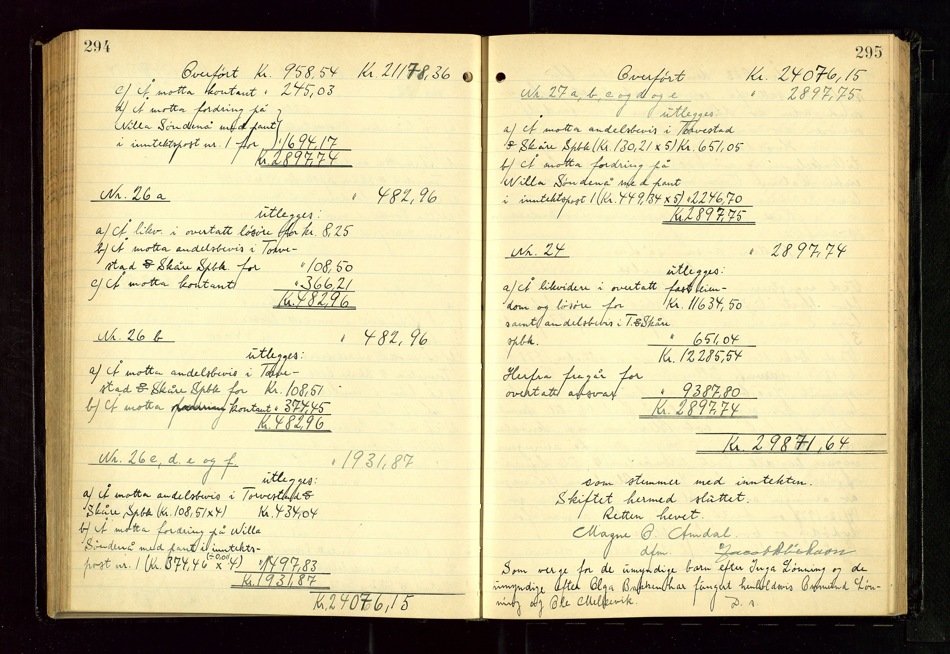 Karmsund sorenskriveri, AV/SAST-A-100311/01/IV/IVGB/L0005: SKIFTEUTLODNINGSPROTOKOLL, 1931-1936, p. 294-295