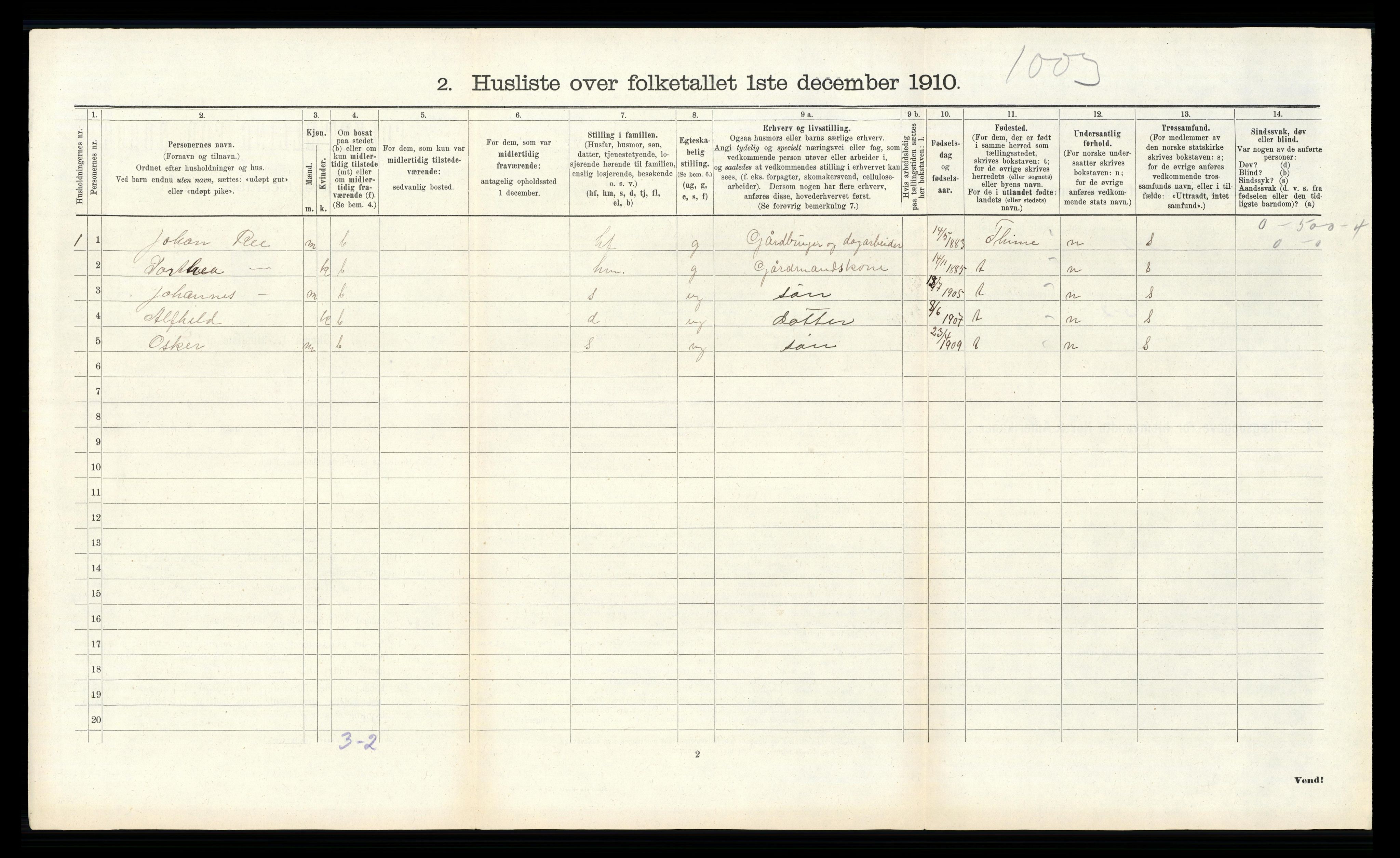 RA, 1910 census for Klepp, 1910, p. 336