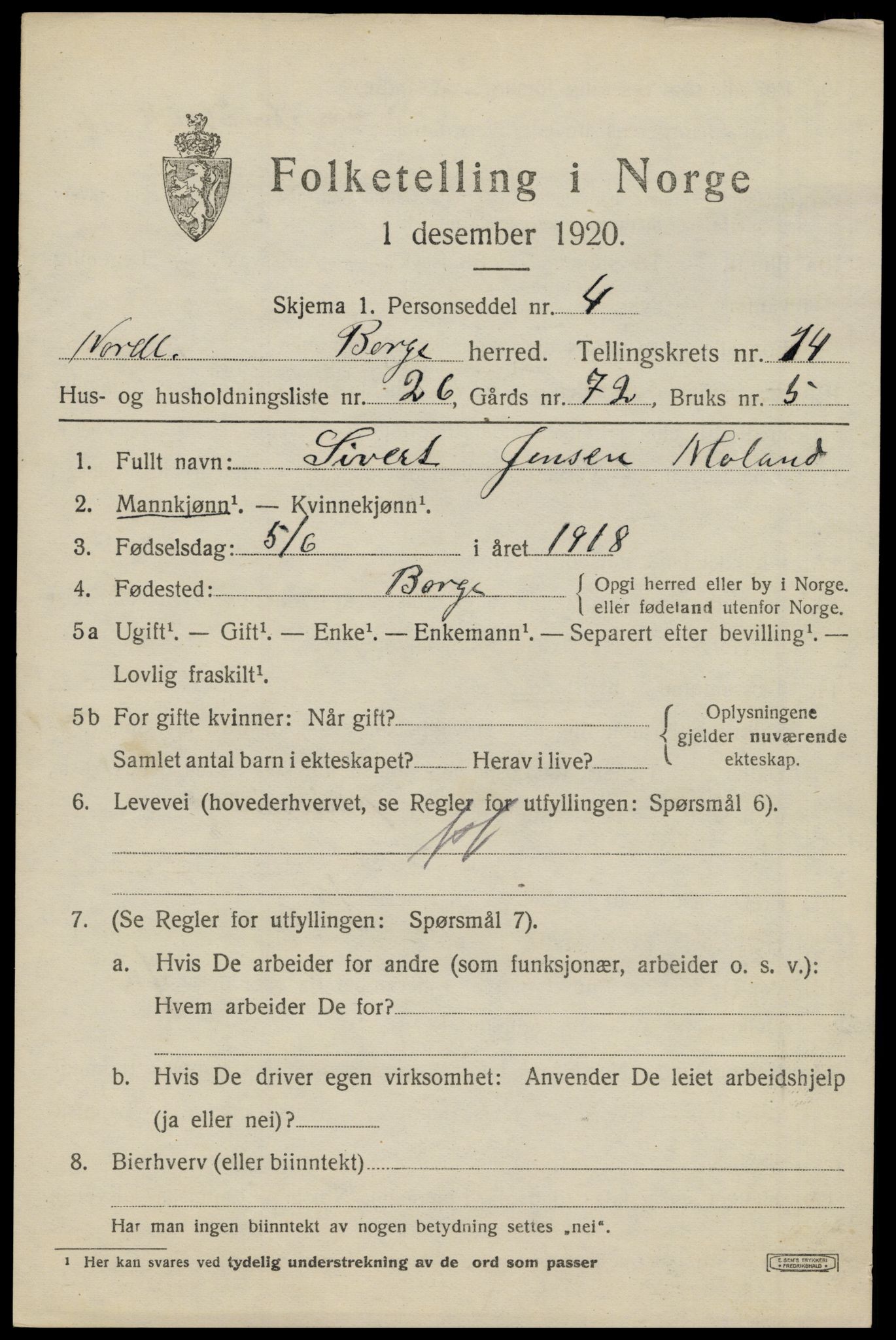 SAT, 1920 census for Borge, 1920, p. 10945