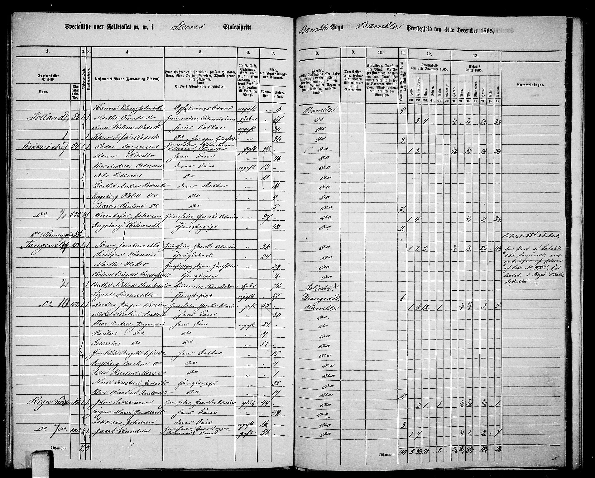 RA, 1865 census for Bamble, 1865, p. 177