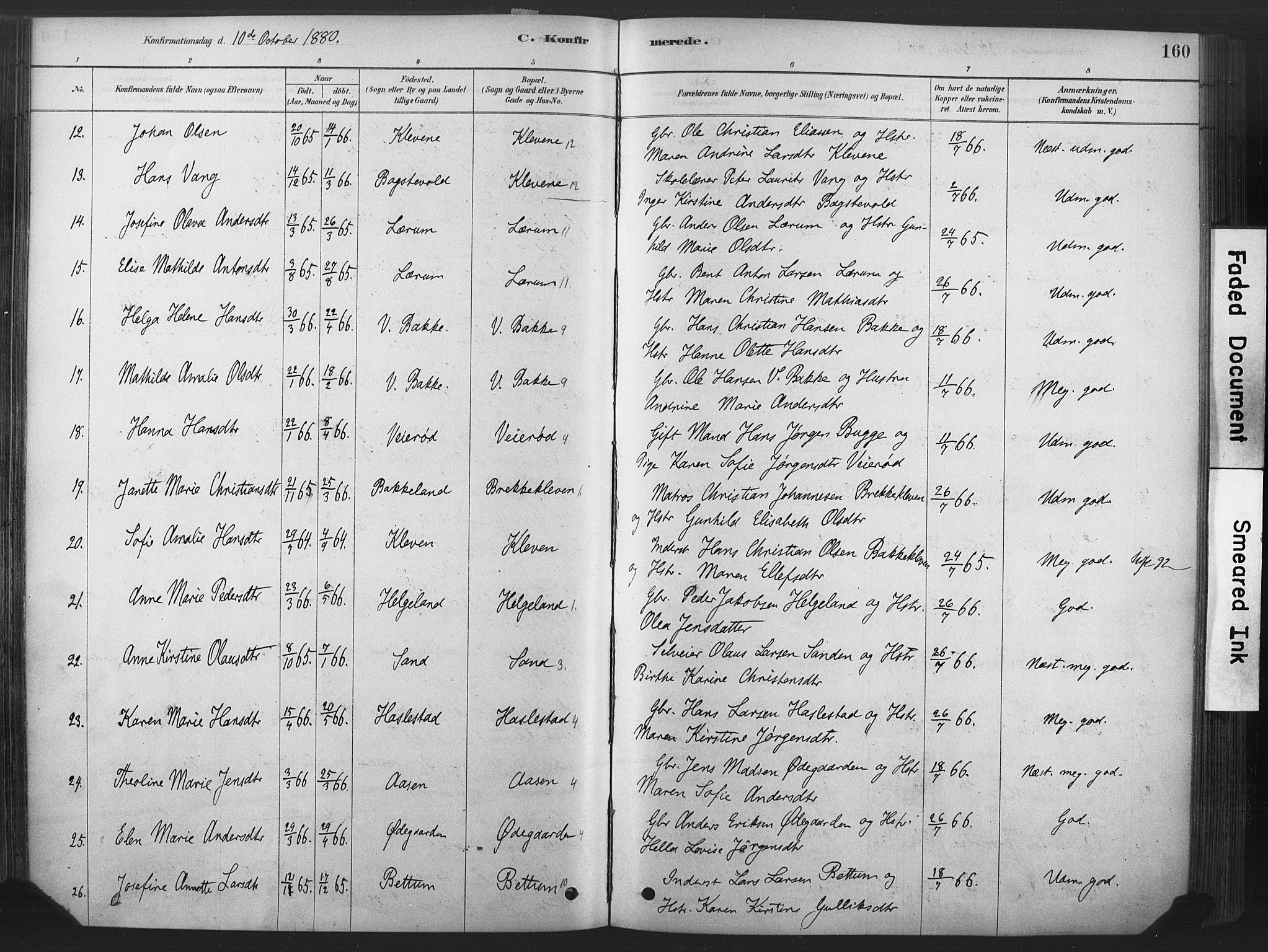 Våle kirkebøker, AV/SAKO-A-334/F/Fa/L0011: Parish register (official) no. I 11, 1878-1906, p. 160