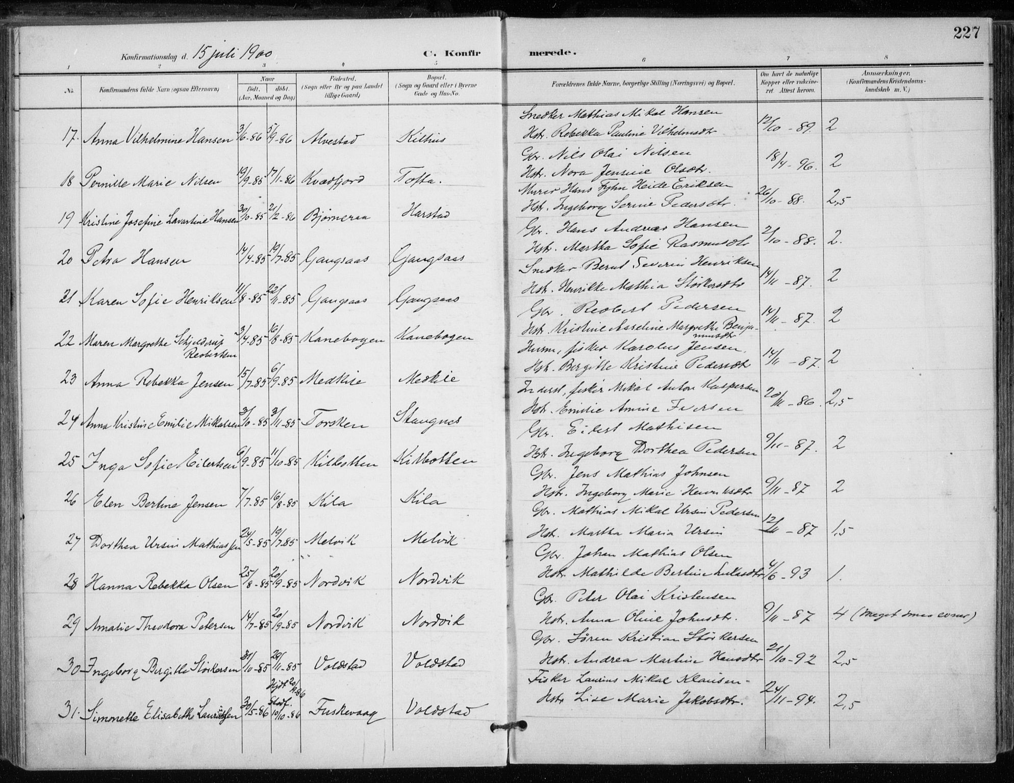Trondenes sokneprestkontor, SATØ/S-1319/H/Ha/L0017kirke: Parish register (official) no. 17, 1899-1908, p. 227