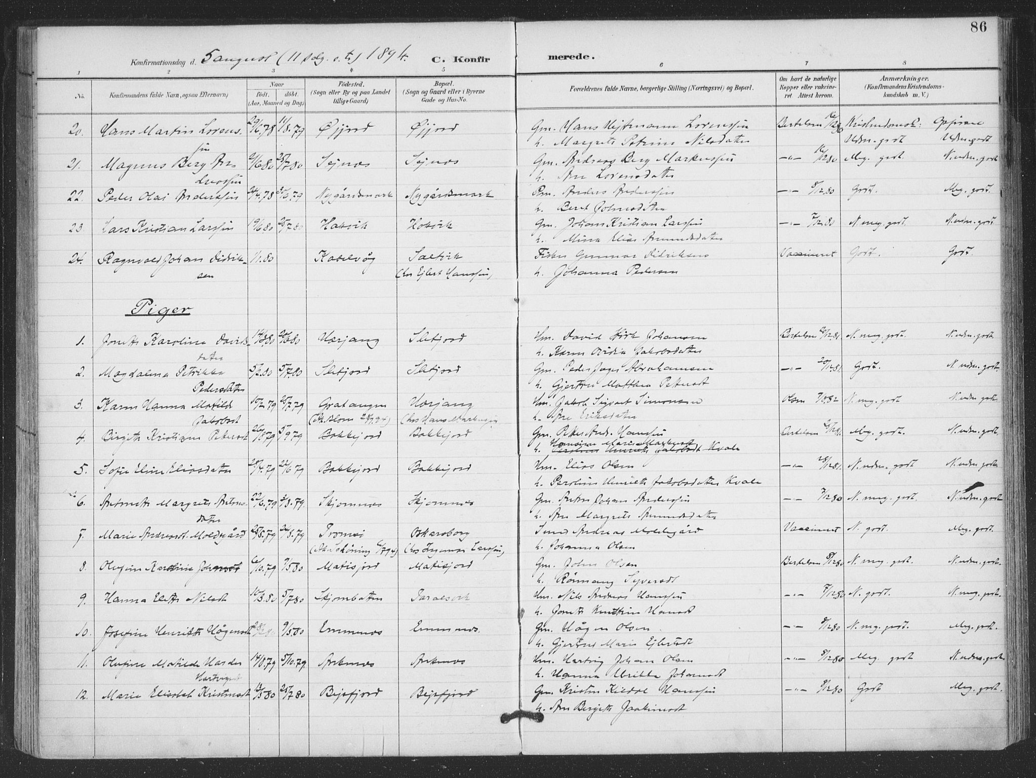 Ministerialprotokoller, klokkerbøker og fødselsregistre - Nordland, AV/SAT-A-1459/866/L0939: Parish register (official) no. 866A02, 1894-1906, p. 86