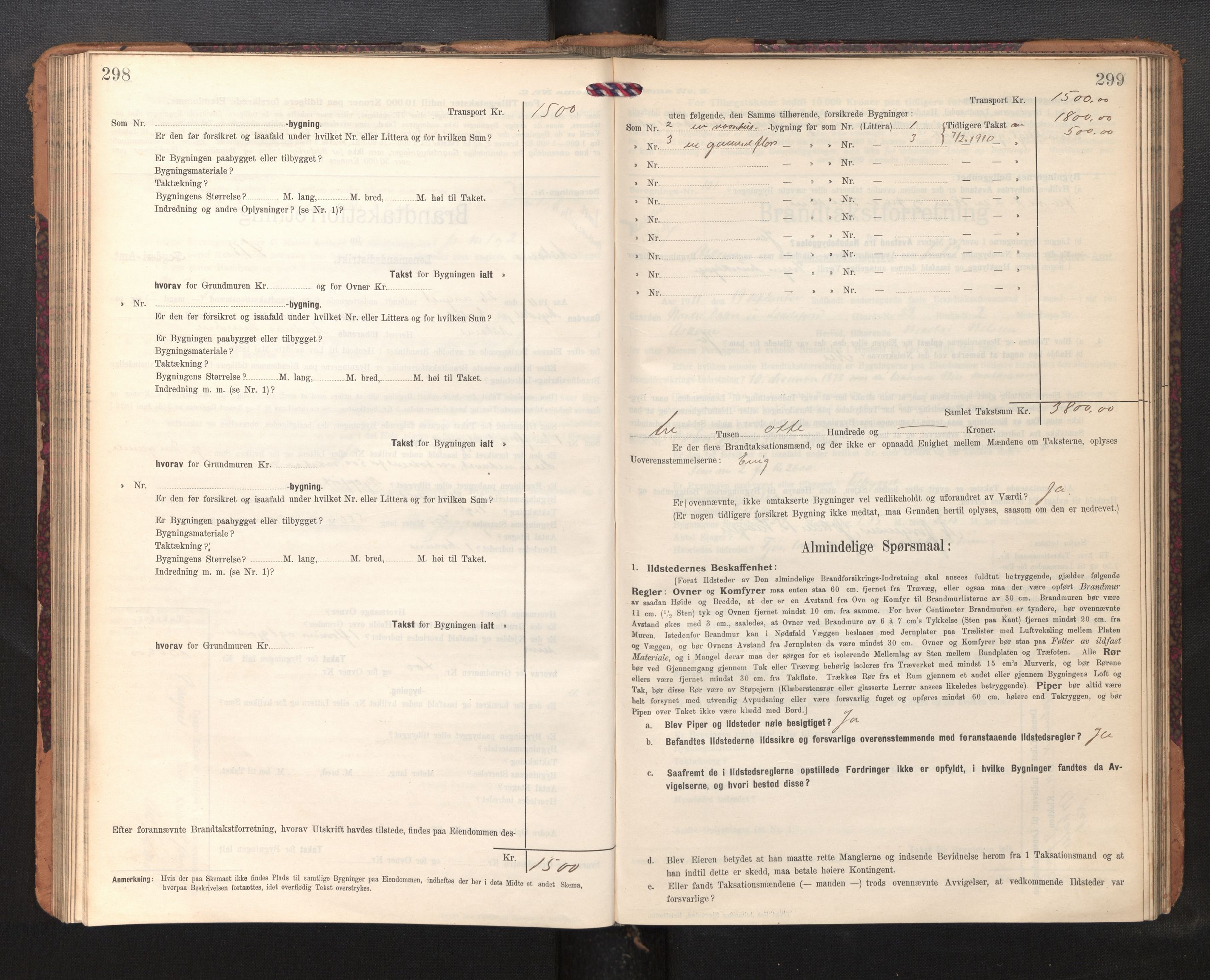 Lensmannen i Askøy, AV/SAB-A-31001/0012/L0007: Branntakstprotokoll, skjematakst, 1910-1919, p. 298-299