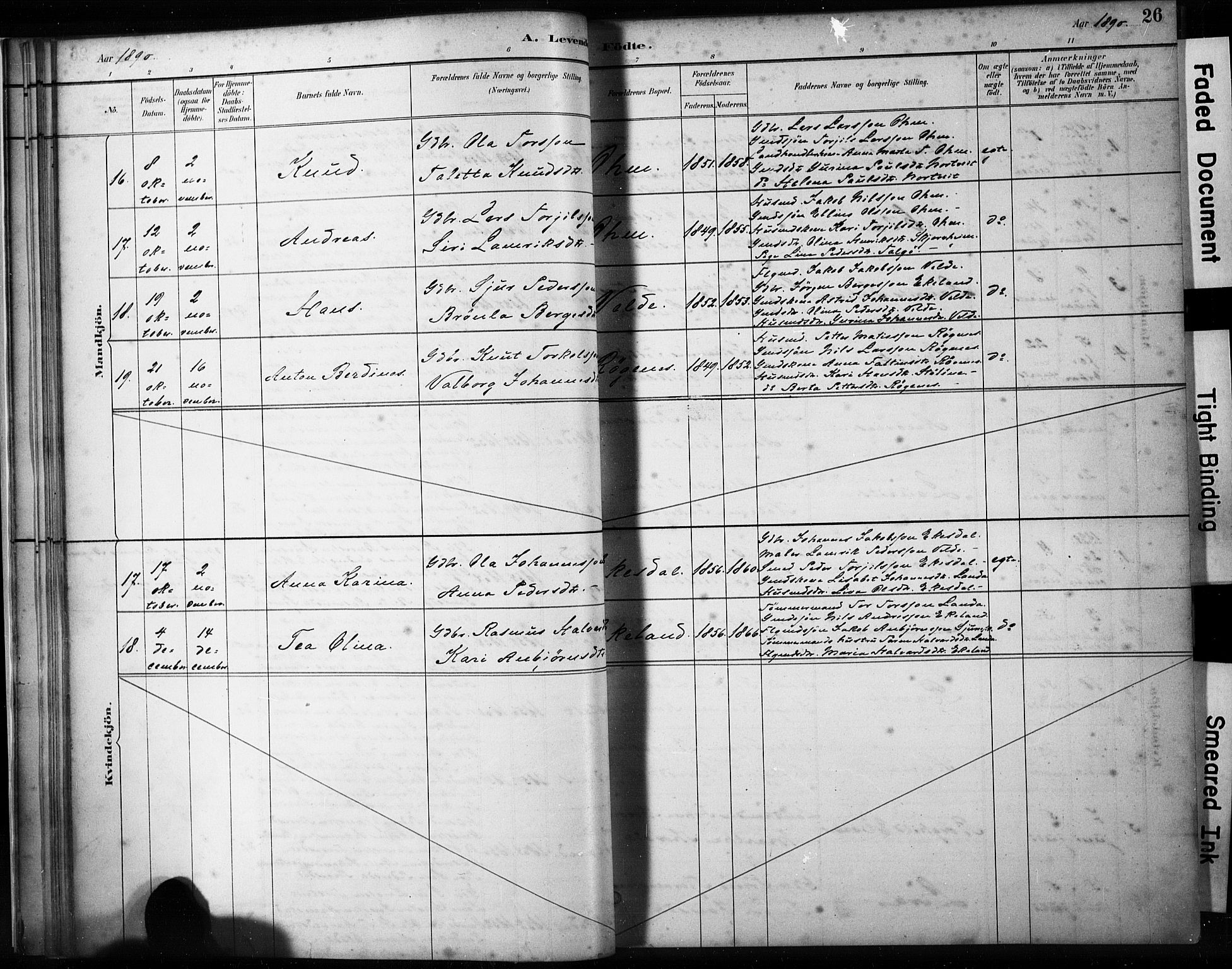 Skjold sokneprestkontor, AV/SAST-A-101847/H/Ha/Haa/L0009: Parish register (official) no. A 9, 1882-1898, p. 26