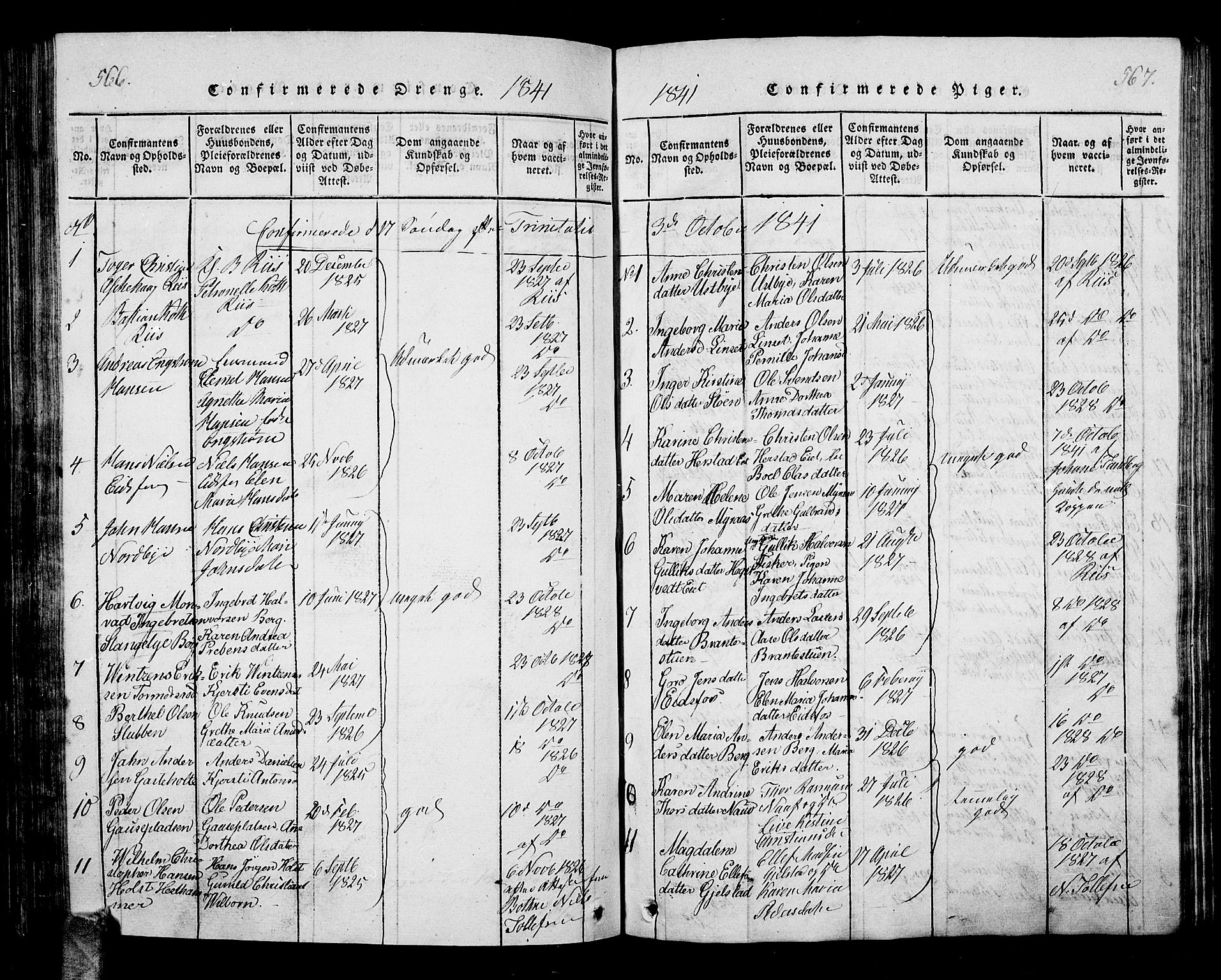 Hof kirkebøker, AV/SAKO-A-64/G/Ga/L0001: Parish register (copy) no. I 1, 1814-1844, p. 566-567